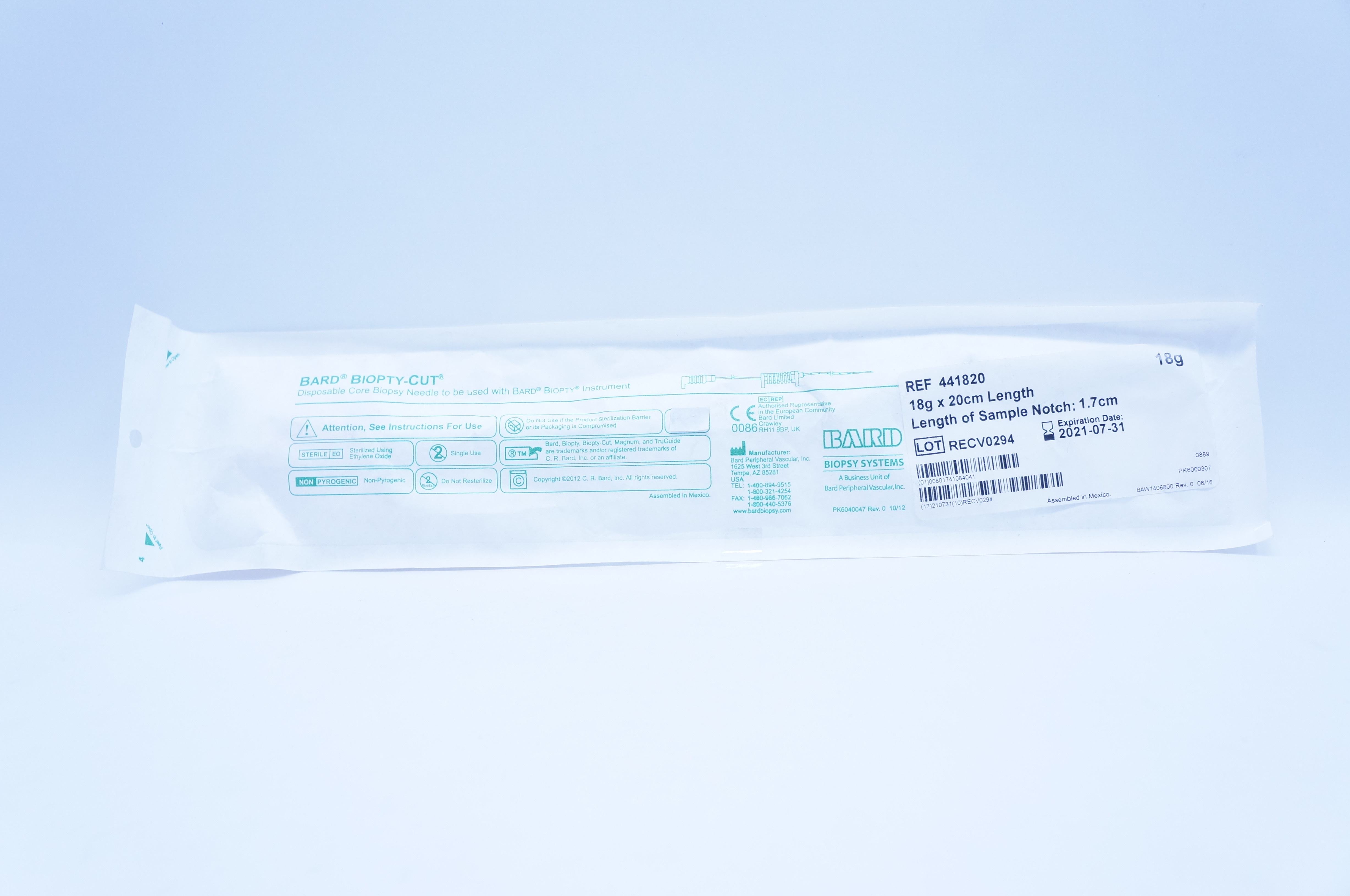Bard 441820 Biopty-Cut Disposable Core Biopsy Ndle 18G x 20 x 1.7cm