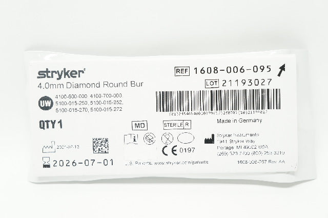 Stryker 1608-006-095 Diamond Round Bur 4.0mm