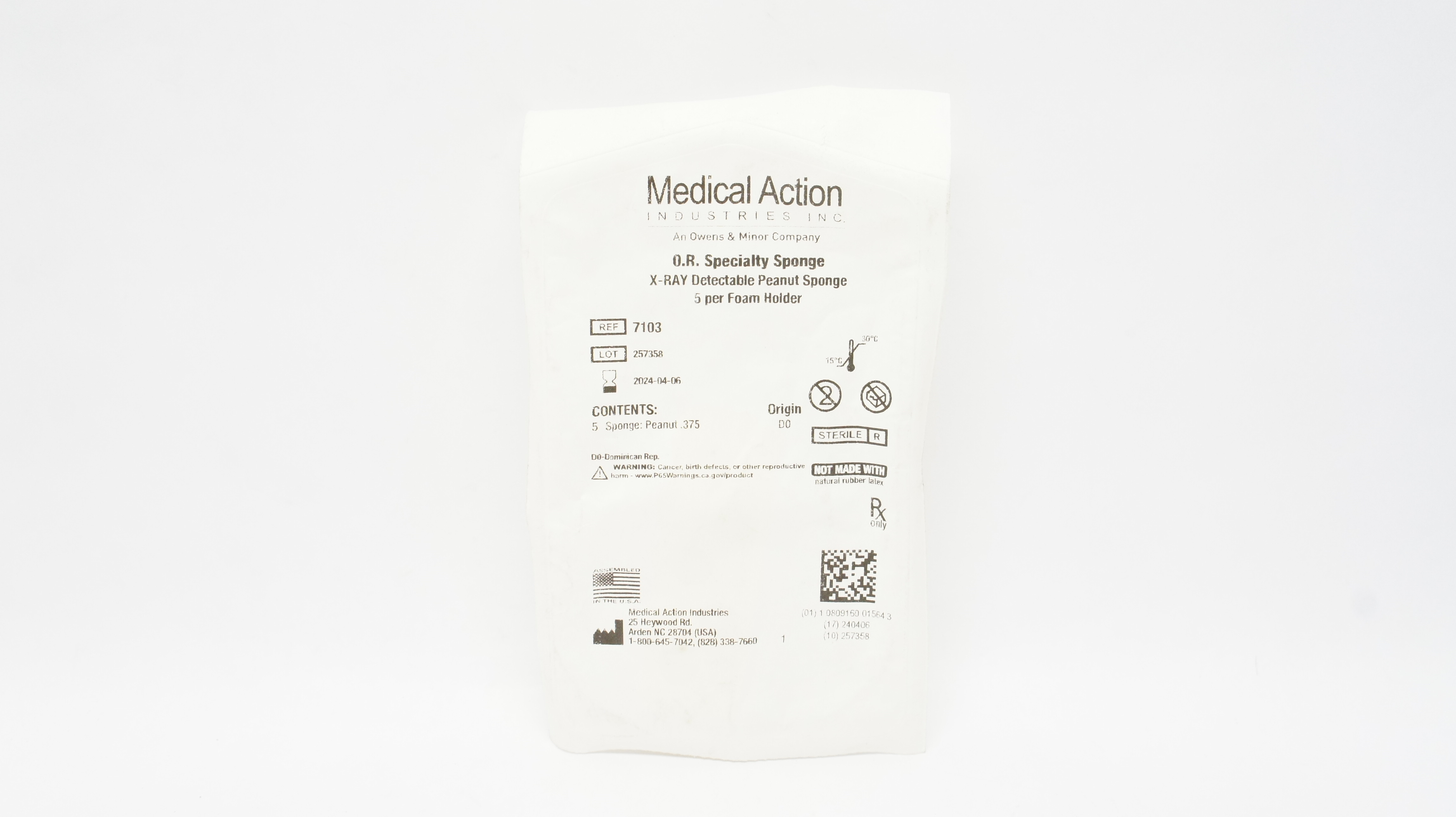 Medical Action 7103 X-Ray Detectable Specialty Peanut Sponge .375inch- Pack of 5