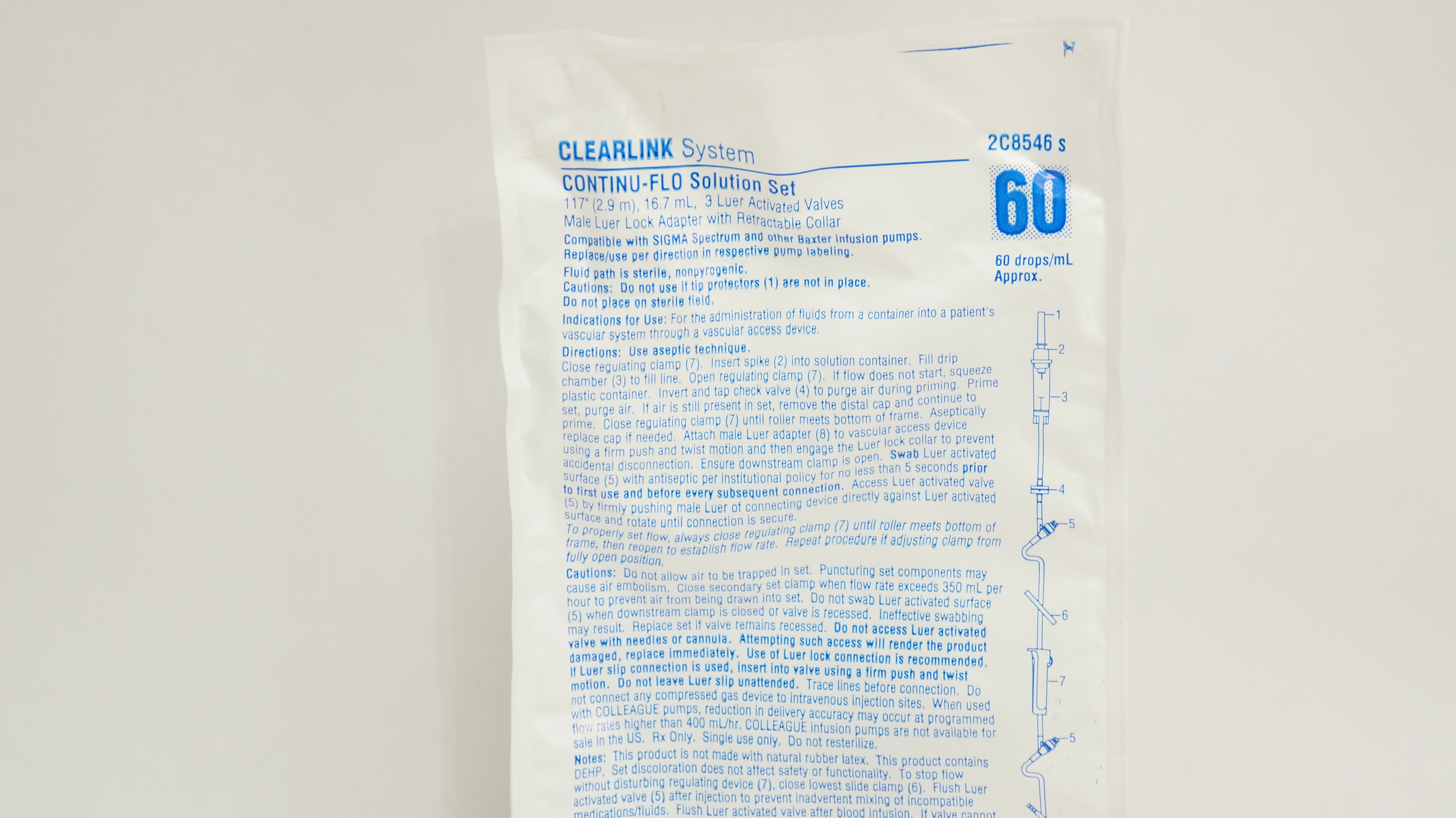 Baxter 2C8546S Clearlink System Continu-Flo Solution Set 117inch 60 drops/mL