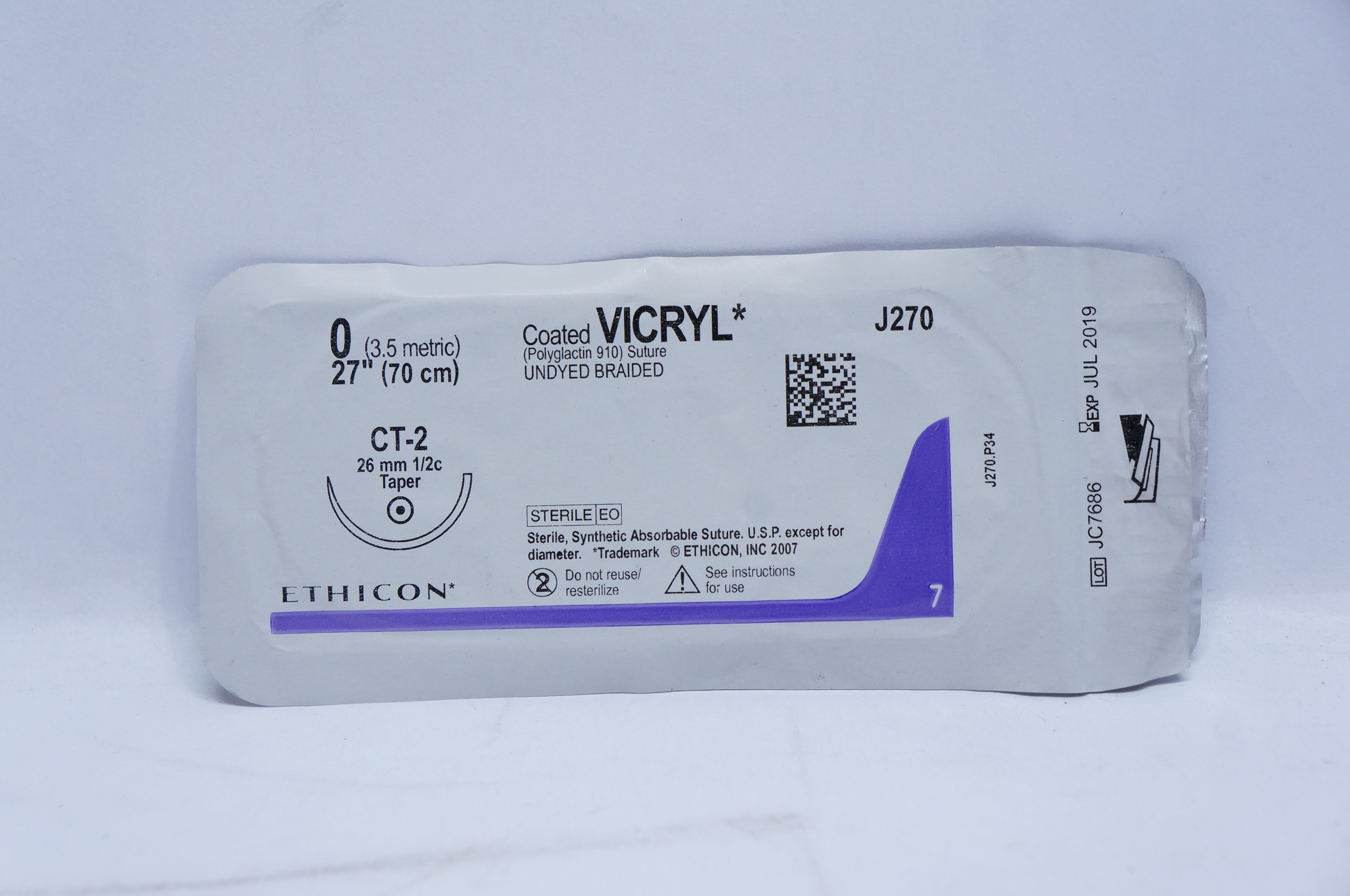 Ethicon J270 0 VICRYL, CT-2, 26mm 1/2c Taper, 27inch (x)