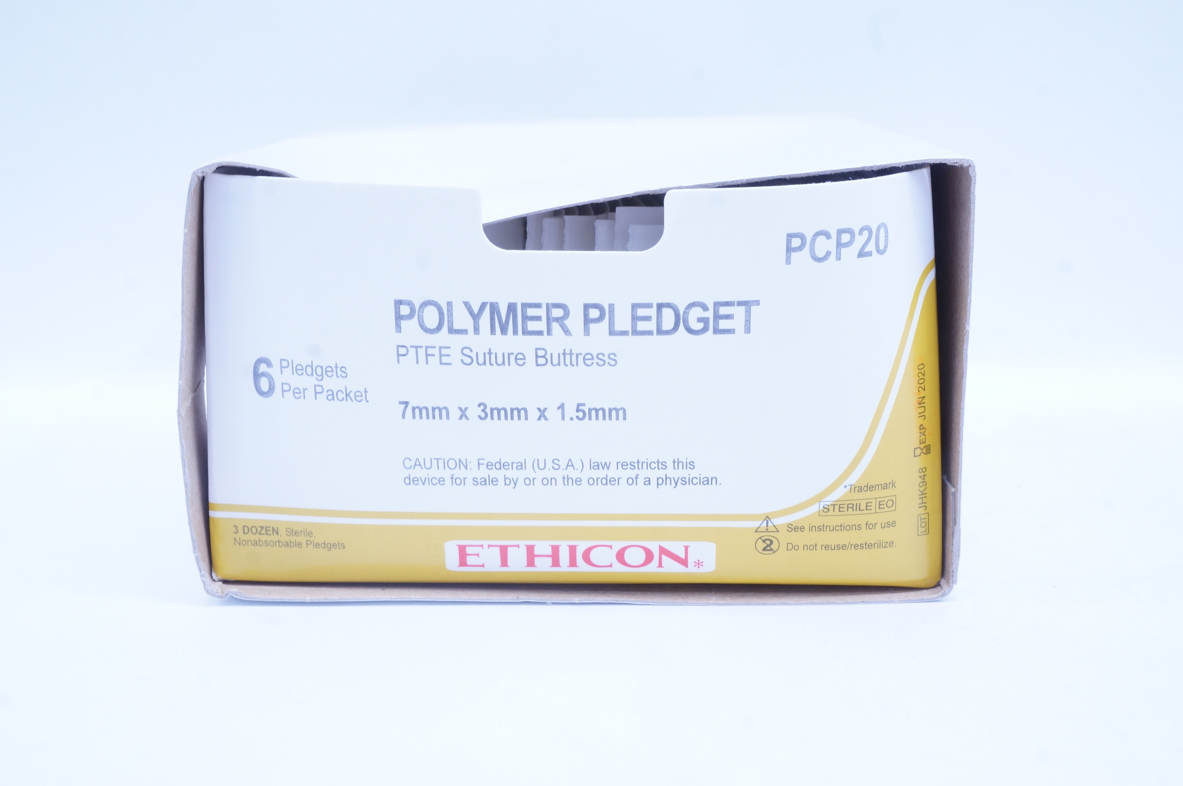 Ethicon PCP20 Polymer Pledget Stre Buttress 7mm x 3mm x 1.5mm(x) -Box of 3 Dozen