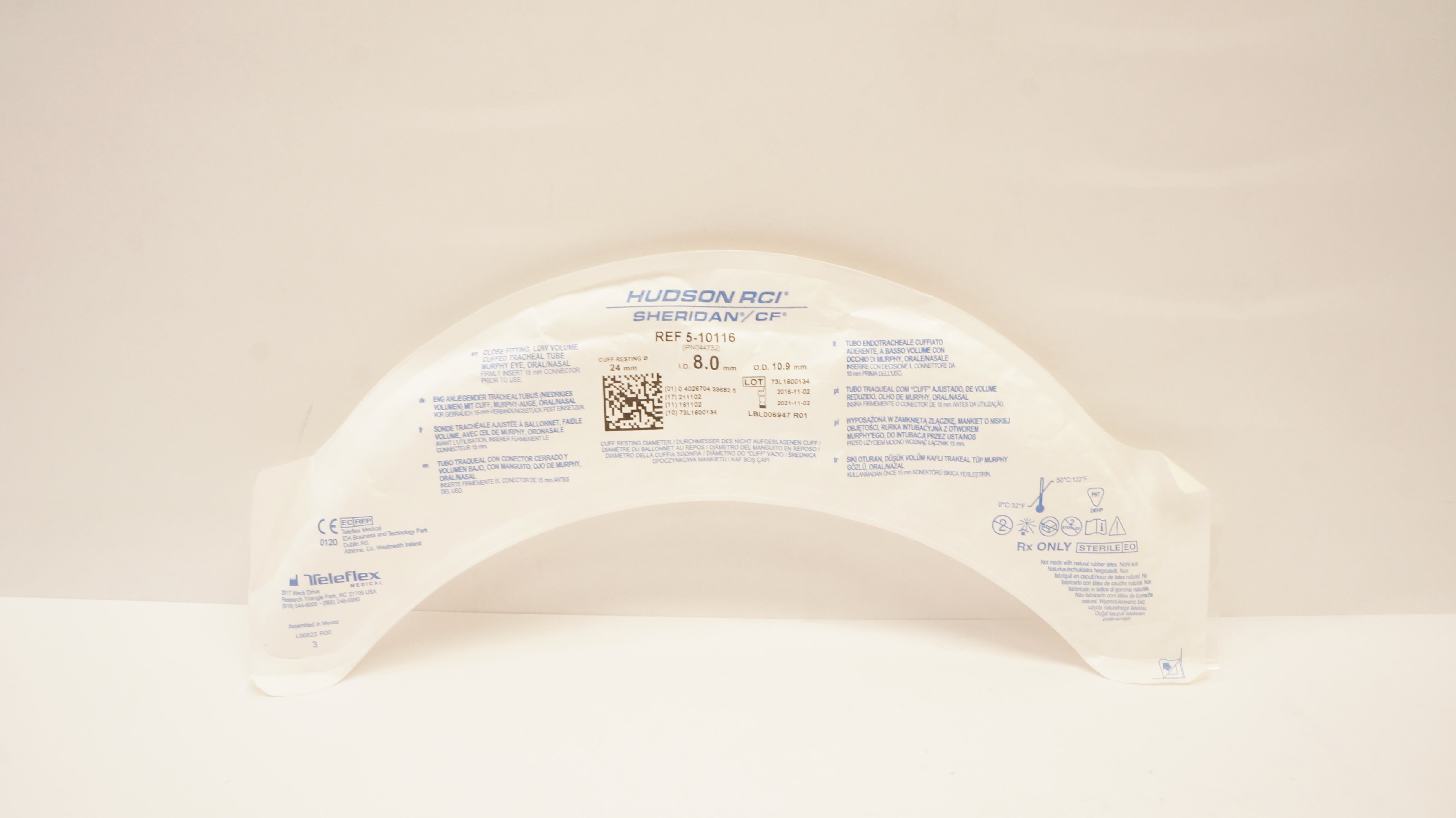 Teleflex 5-10116 Hudson RCI Sheridan/CF Cuffed Tracheal Tube 8.0 x 10.9mm (x)