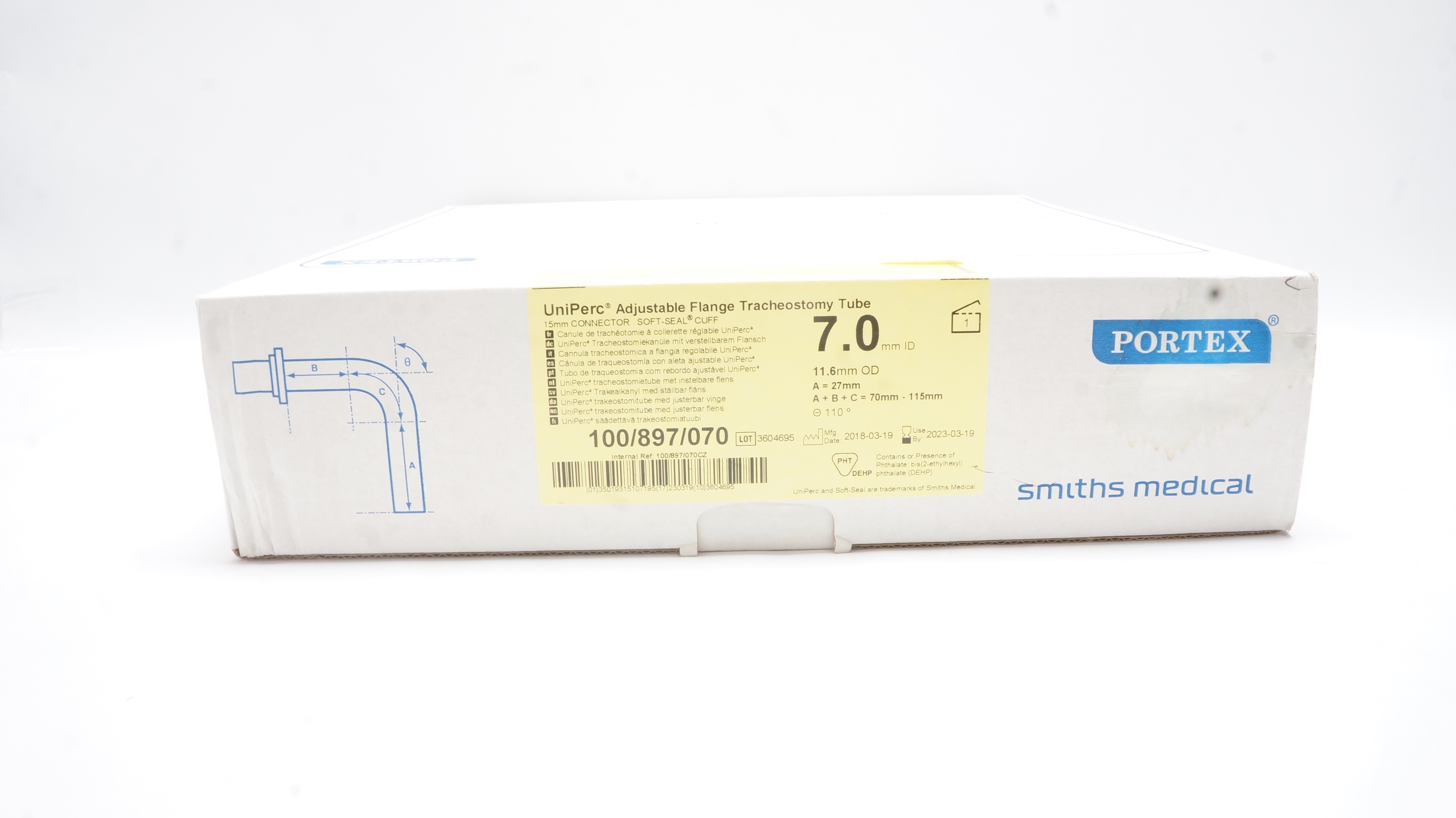 Smiths Medical 100/897/070 UniPerc Tracheostomy Tube 7.0mm ID x 11.6mm OD