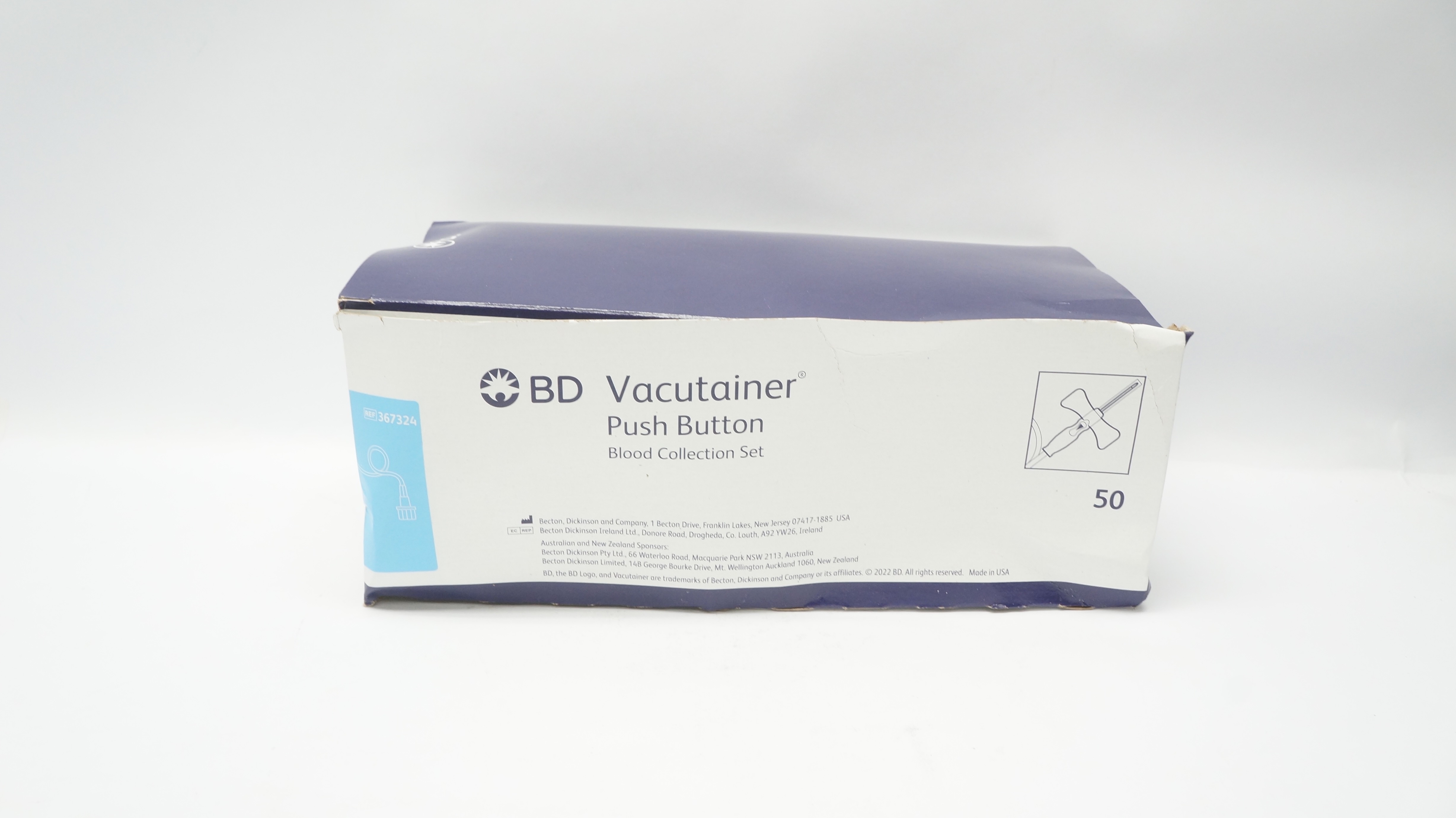 BD 367324 Vacutainer Push Button Blood Collection Set 23Gx3/4x12inch - Box of 23