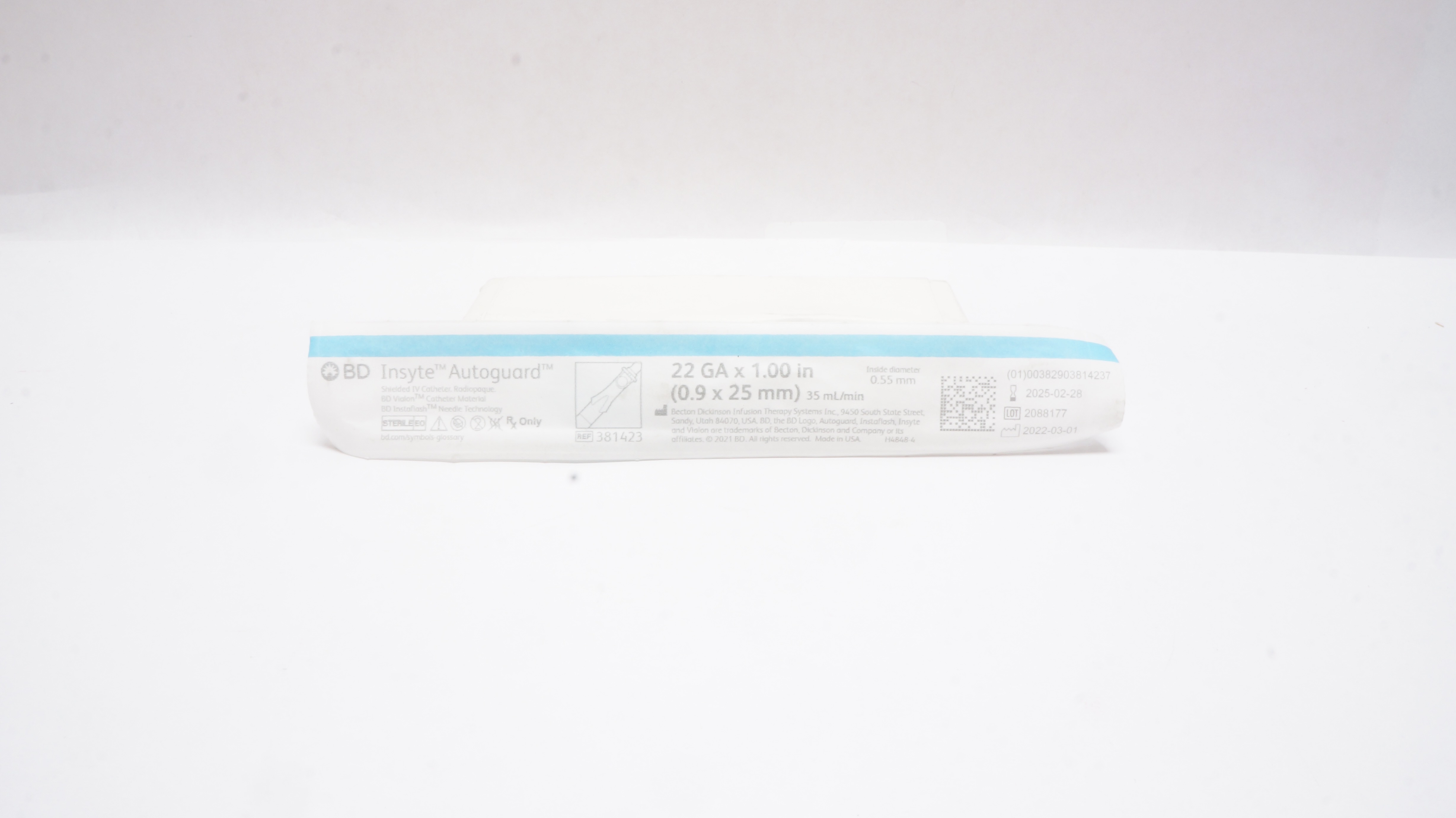 BD 381423 Vialon Autoguard Shielded IV Cath. 22Ga x 1.00inch, 35mL/min