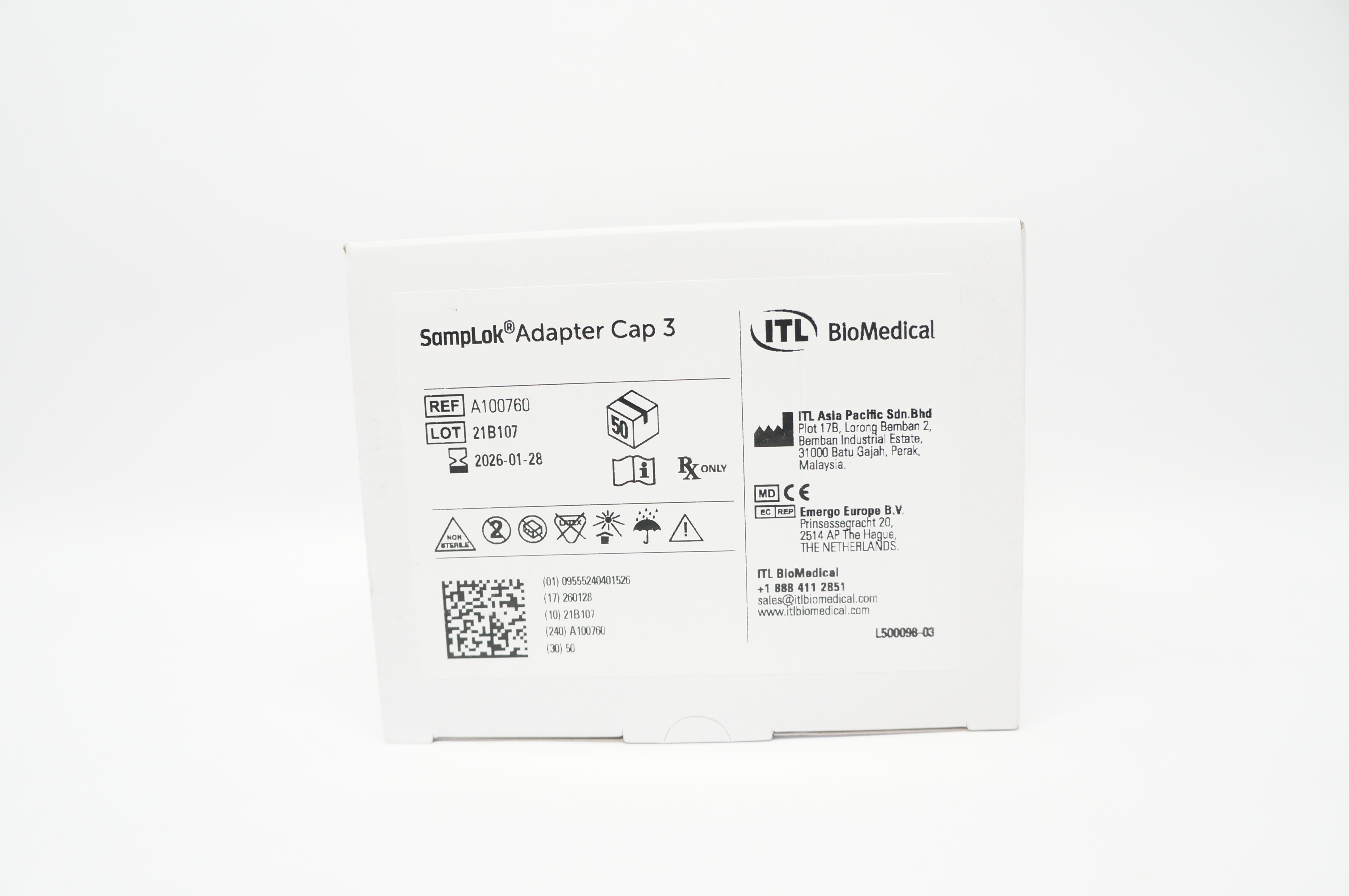 ITL BioMedical A100760 SampLok Adapter Cap 3 - Box of 50