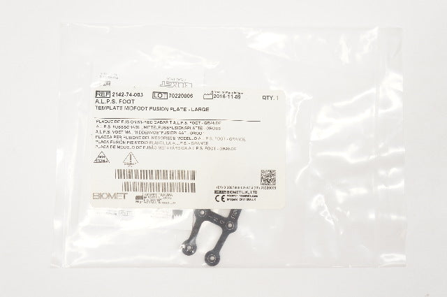 Biomet 2142-74-003 A.L.P.S. Foot Template Midfoot Fusion Plate - Large