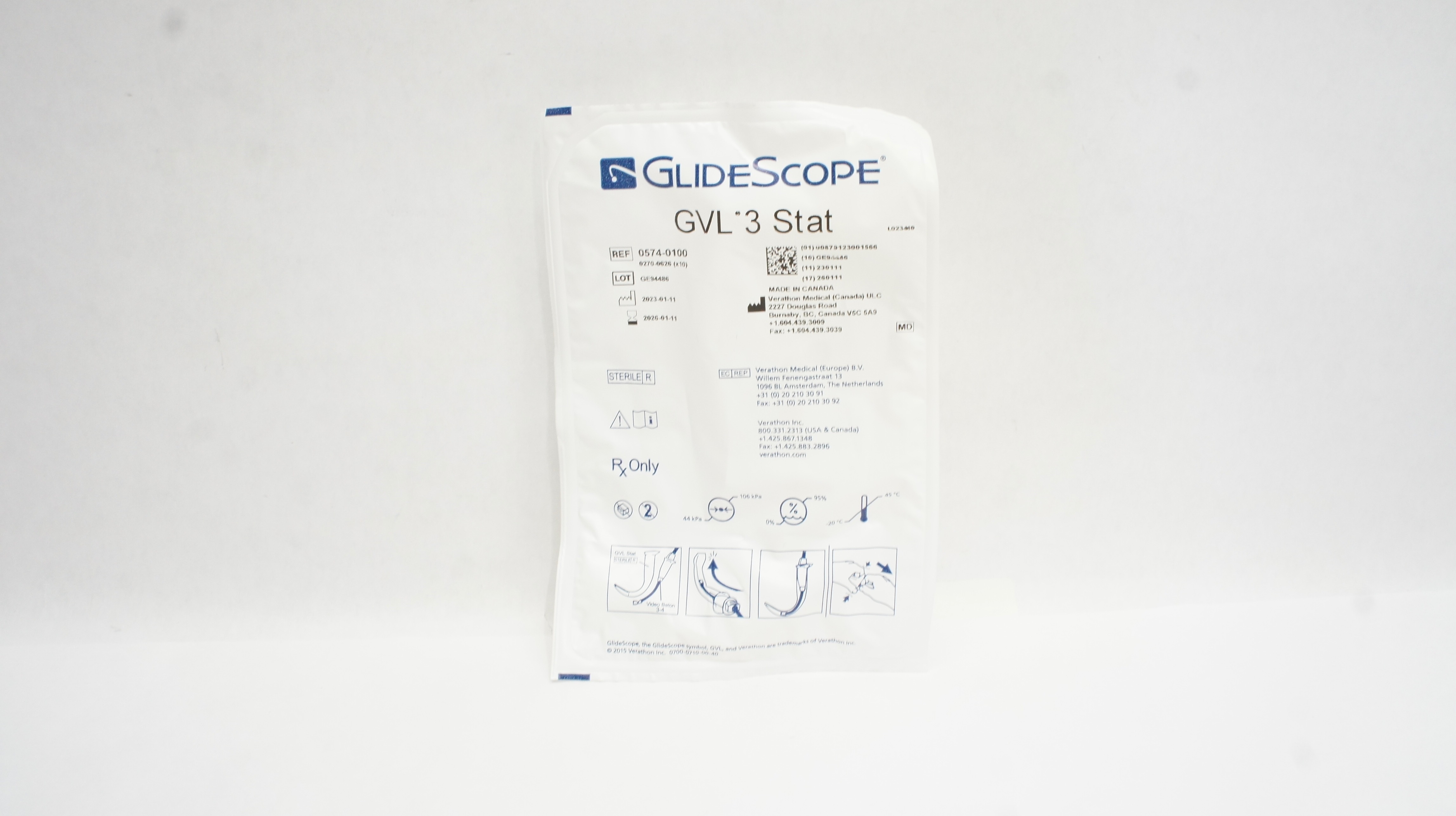 Verathon Medical 0574-0100 GlideScope GVL 3 Stat Video Laryngoscope