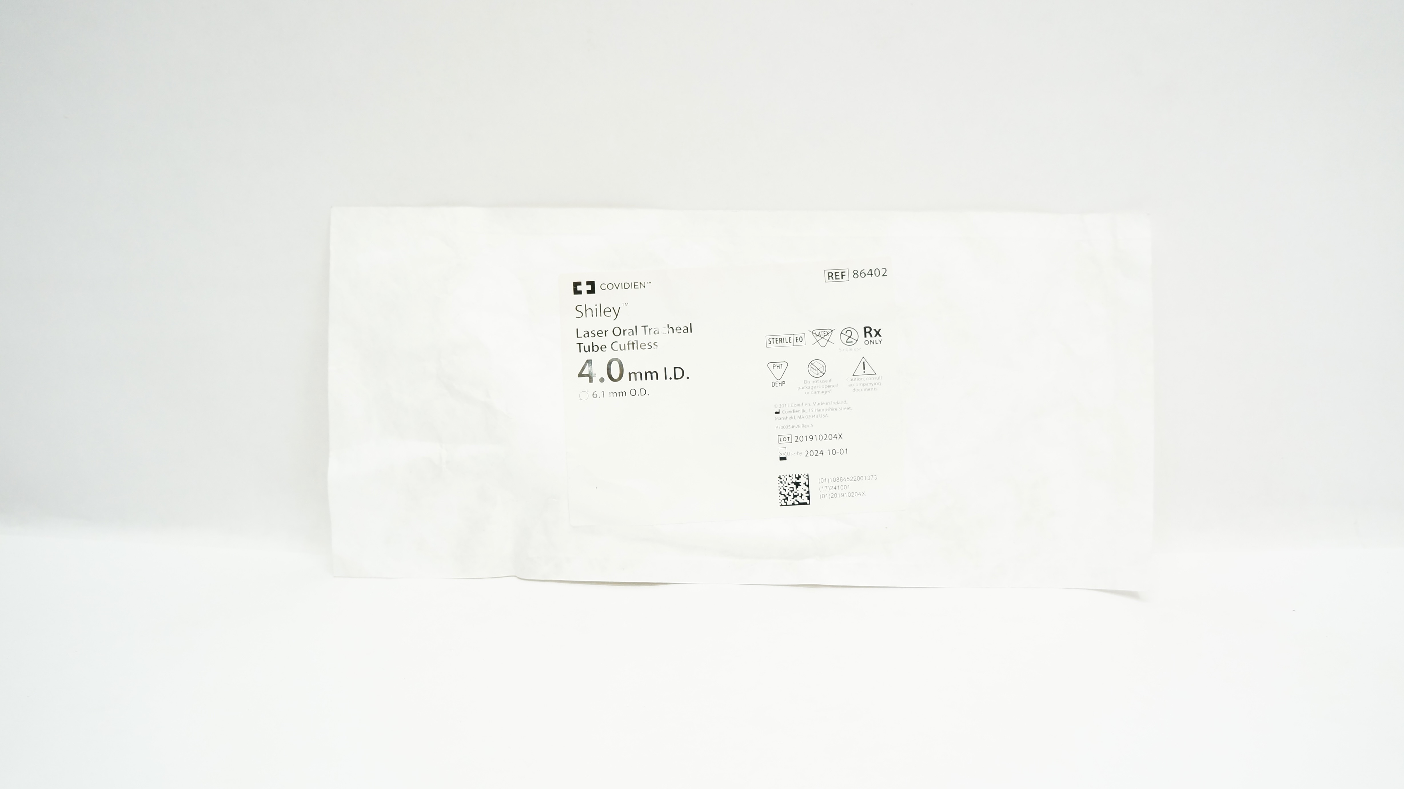 Covidien 86402 Shiley Laser Oral Tracheal Tube Cuffless 4.0mm I.D. x 6.1mm O.D.