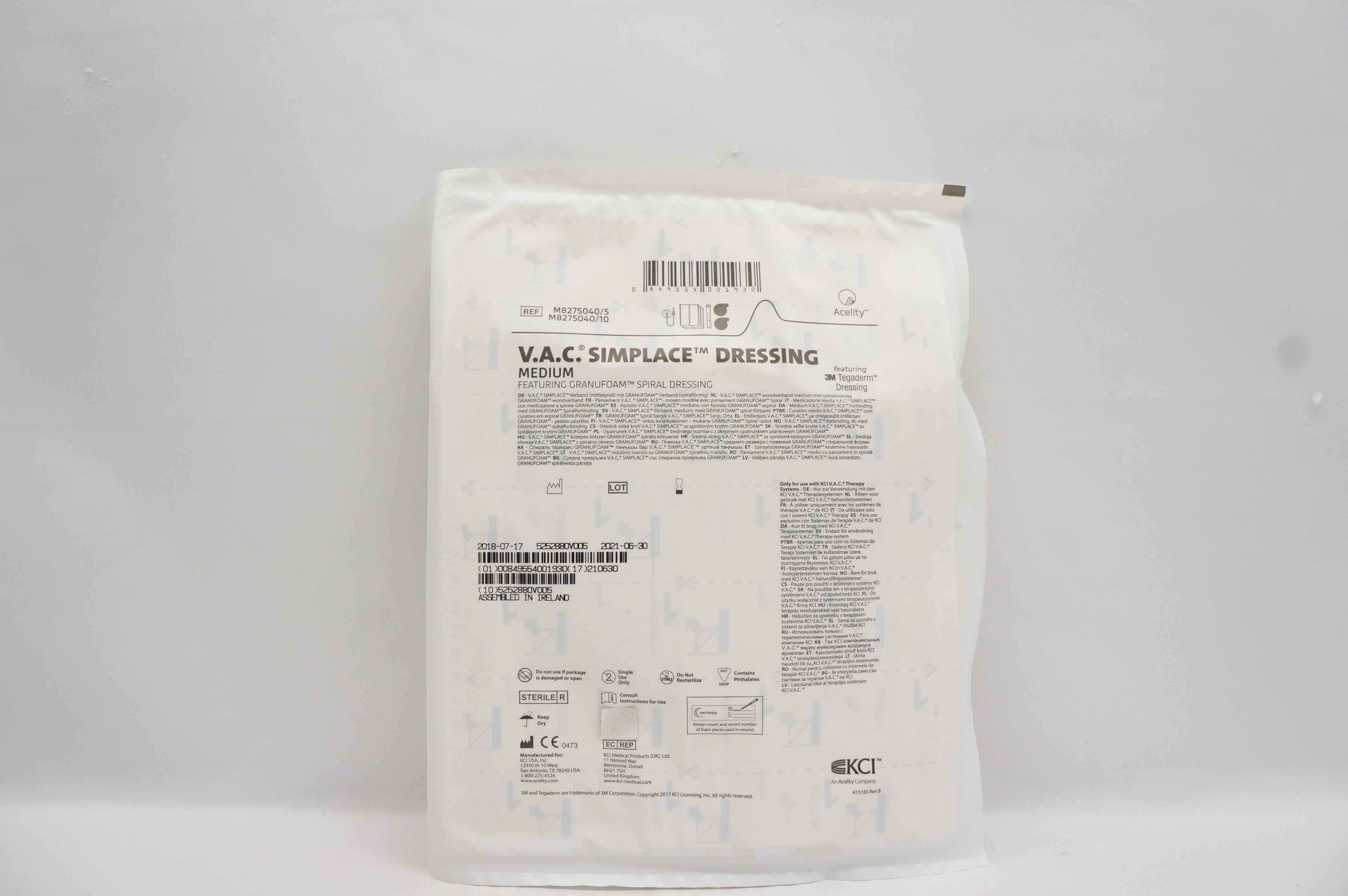 KCI M8275040/5 V.A.C. Simplace Featuring Granufoam Spiral Dressing, Medium (x)