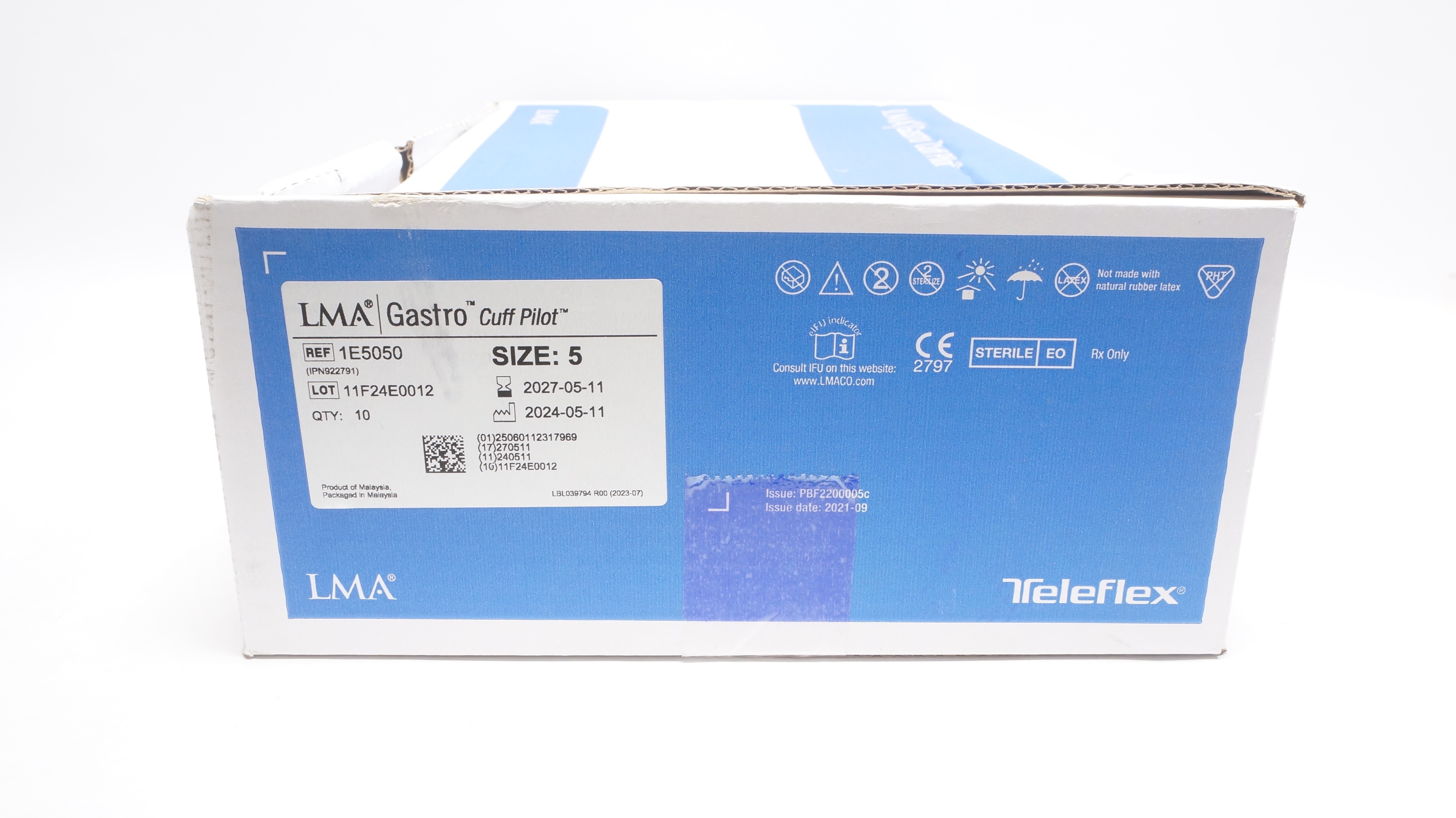 Teleflex 1E5050 LMA Gastro Cuff Pilot, Laryngeal Mask Airway Size 5 - Box of 10