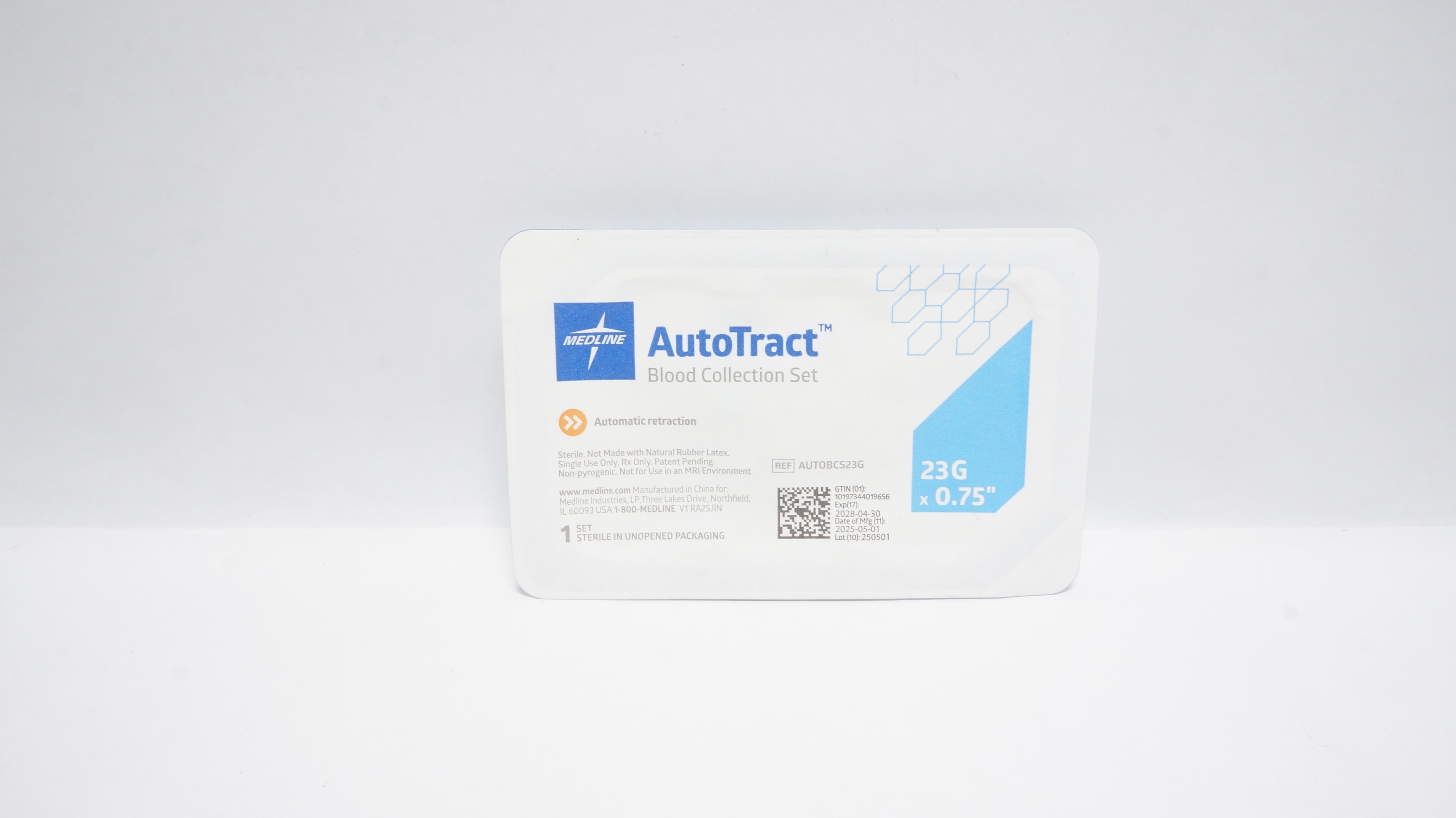 Medline AUTOBCS23G AutoTract Blood Collection Set 23G x 0.75inch