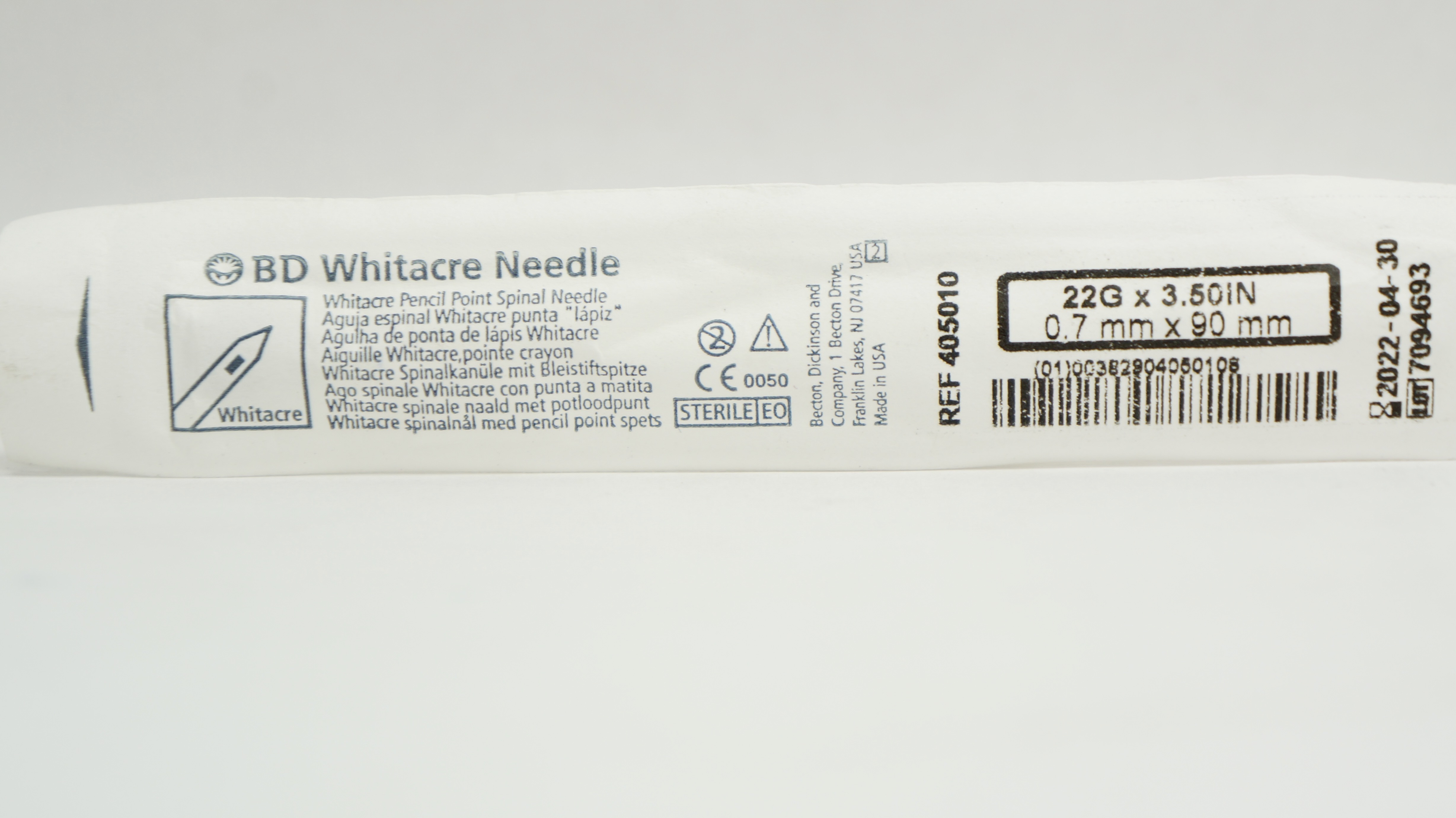 BD 405010 Whitacre Pencil Point Spinal Ndle 22Ga x 3.50inch (x)