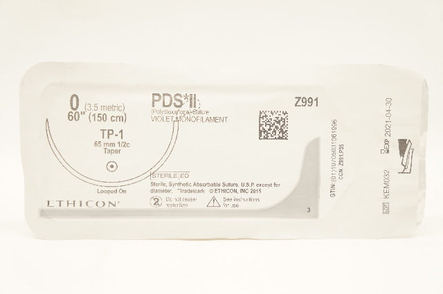 Ethicon Z991 0 PDS II  Monofilament Stre TP-1 65mm 1/2c Taper, 60inch (x)