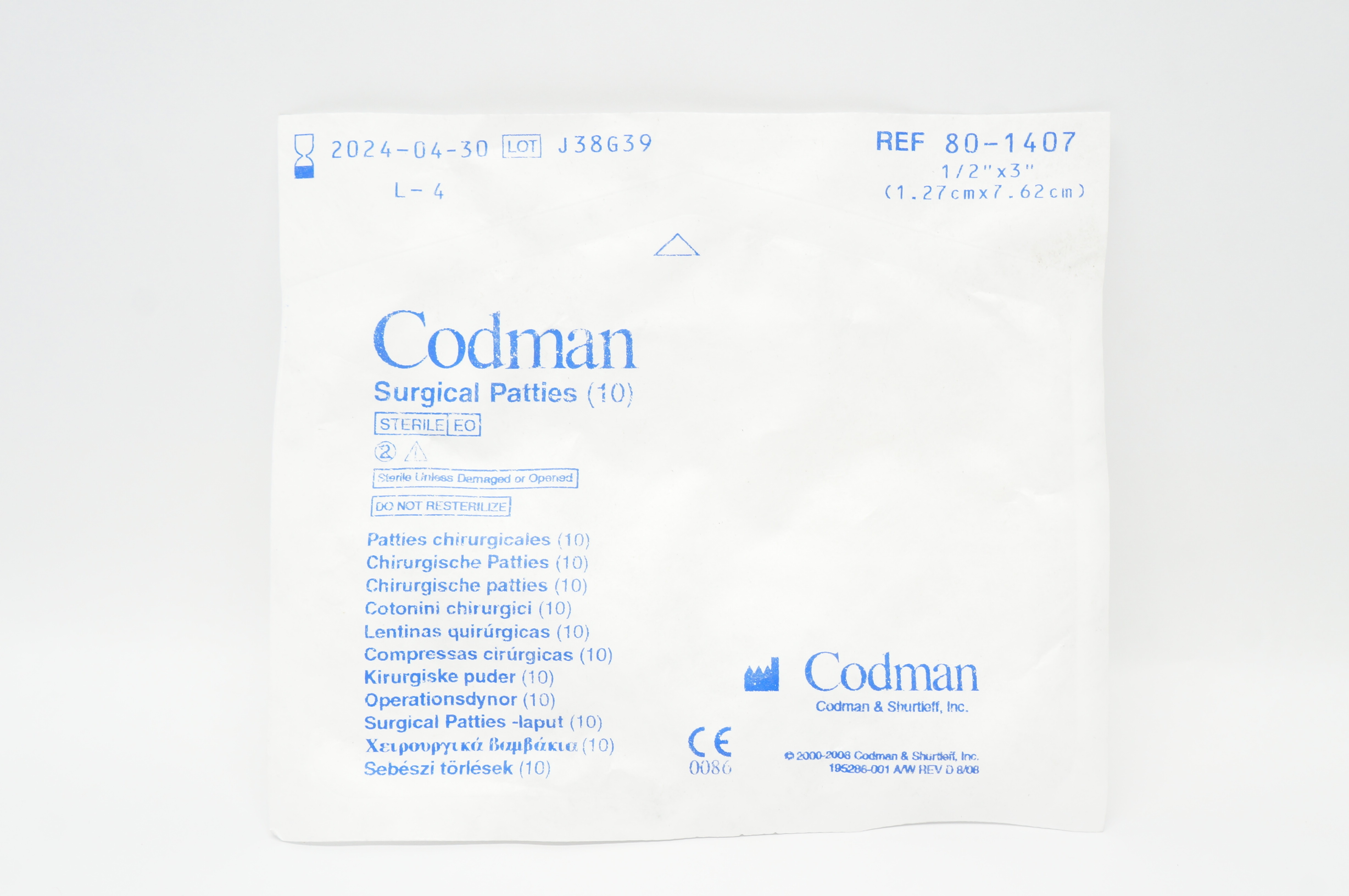 Codman 80-1407 Surgical Patties 1/2inch x 3 inch (x) - Pack of 10