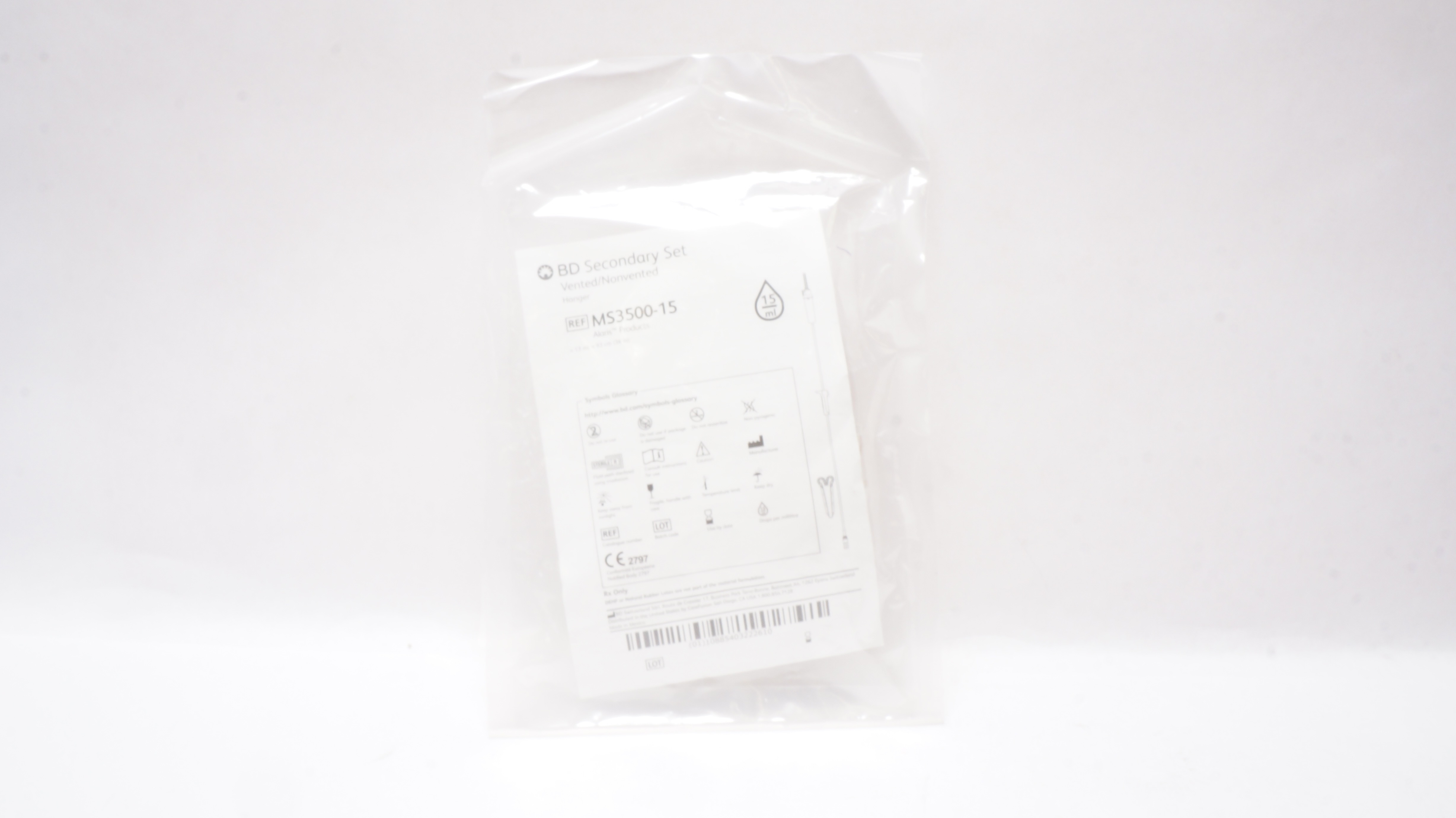 BD MS3500-15 Alaris Secondary Set Vented/Nonvented Hanger 15ml 13ml x 36inch(x)