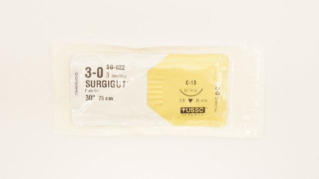 USSC SG-822 3-0 Plain Gut Absorbable Stre C-13 3/8c 19mm, 30inch (x)