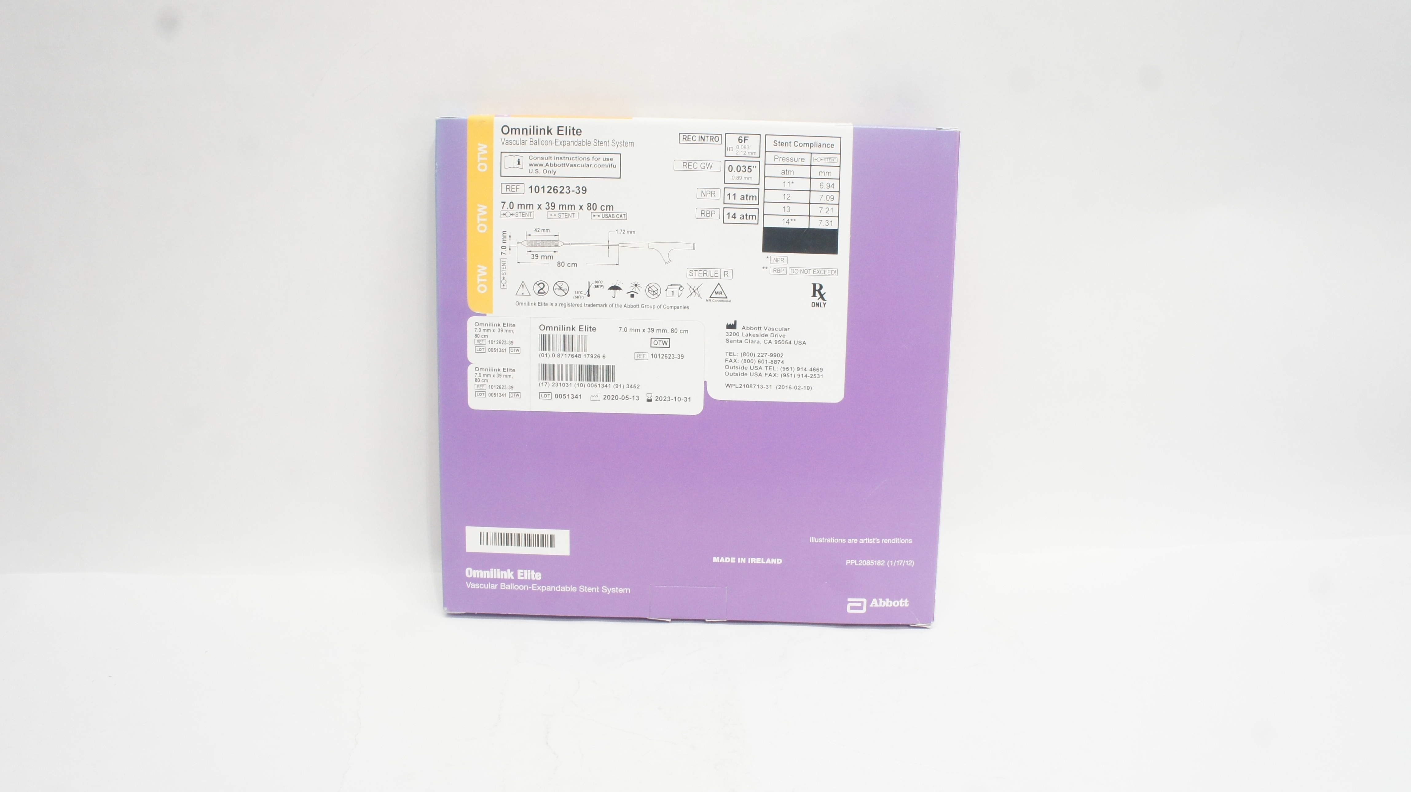 Abbott Vascular 1012623-39 Omnilink Elite Stnt System 7.0mm x 39mm x 80cm (x)