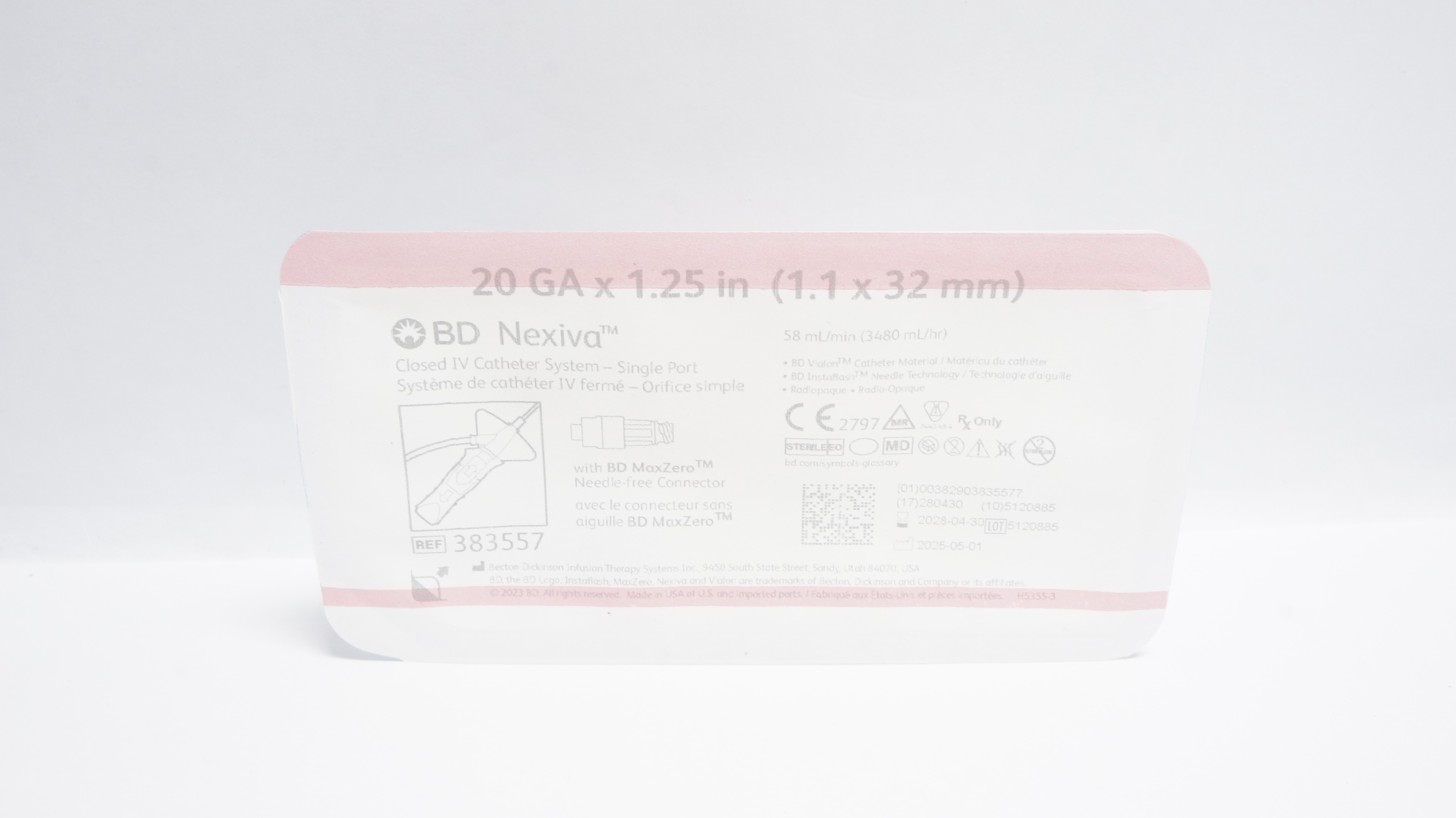 BD 383557 Nexiva Closed IV Cath. System - Single Port 20Ga x 1.25inch