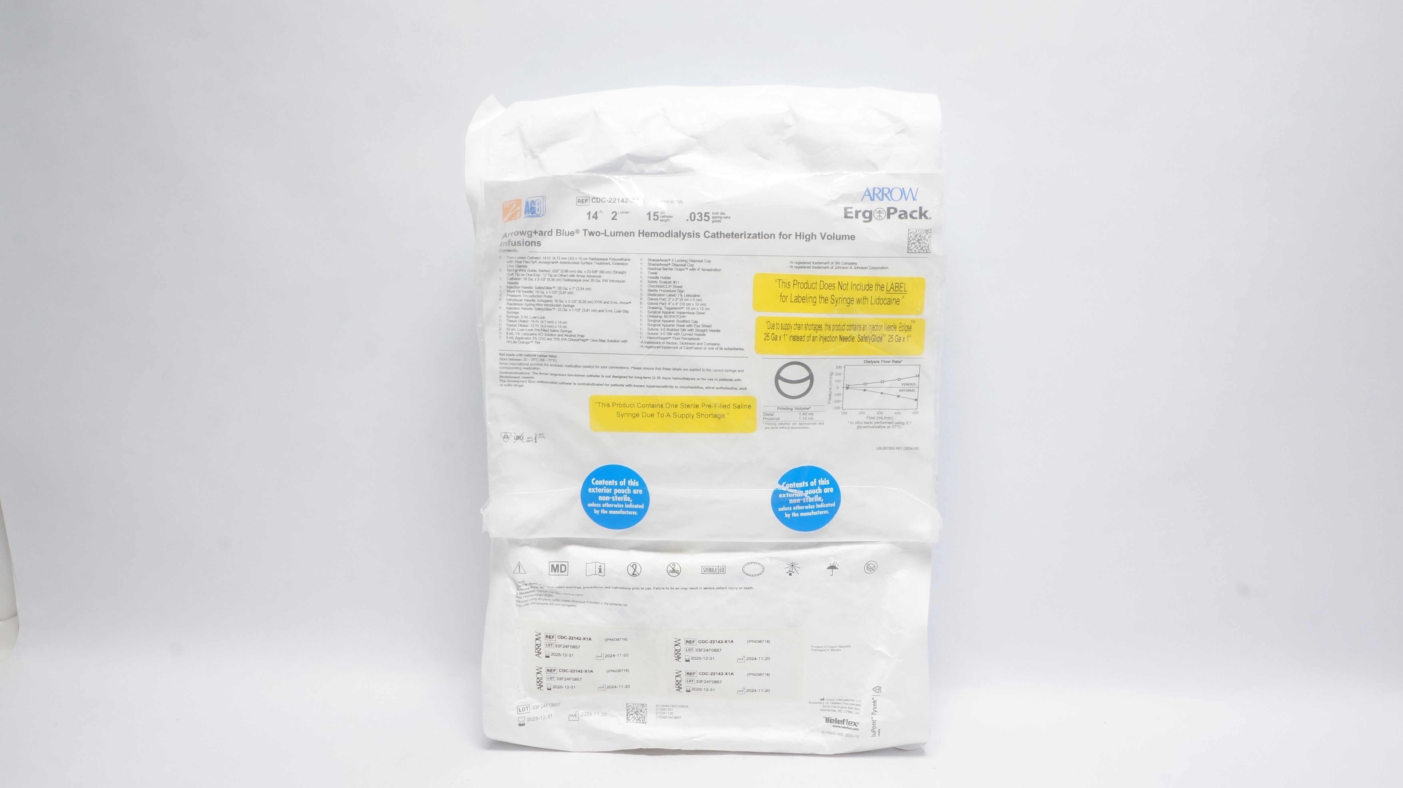 Arrow CDC-22142-X1A Blue Two-Lumen Hemodialysis Cath. Kit 14Fr x 0.035in (x)