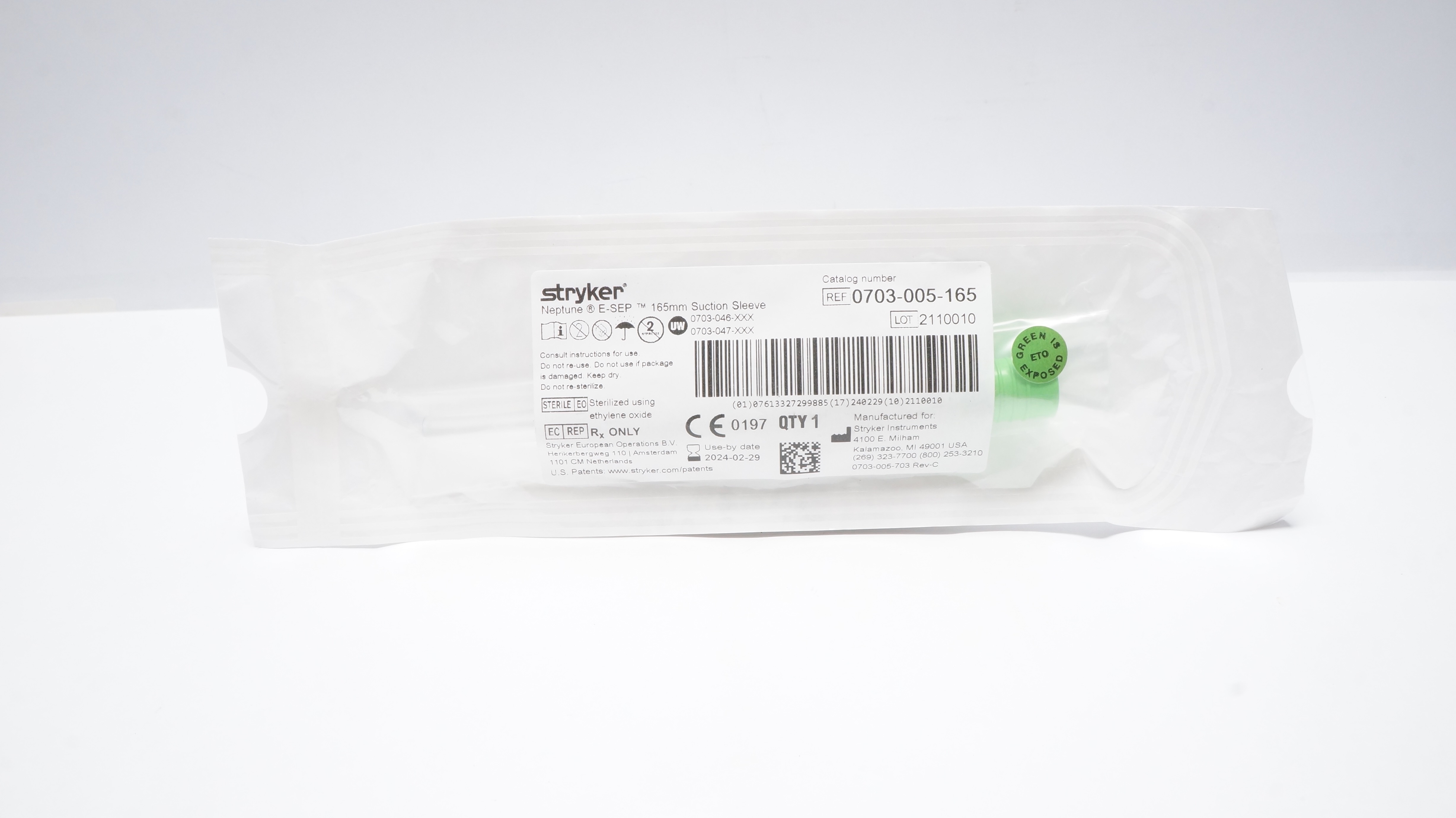 Stryker 0703-005-165 Neptune E-SEP Suction Sleeve 165mm (x)