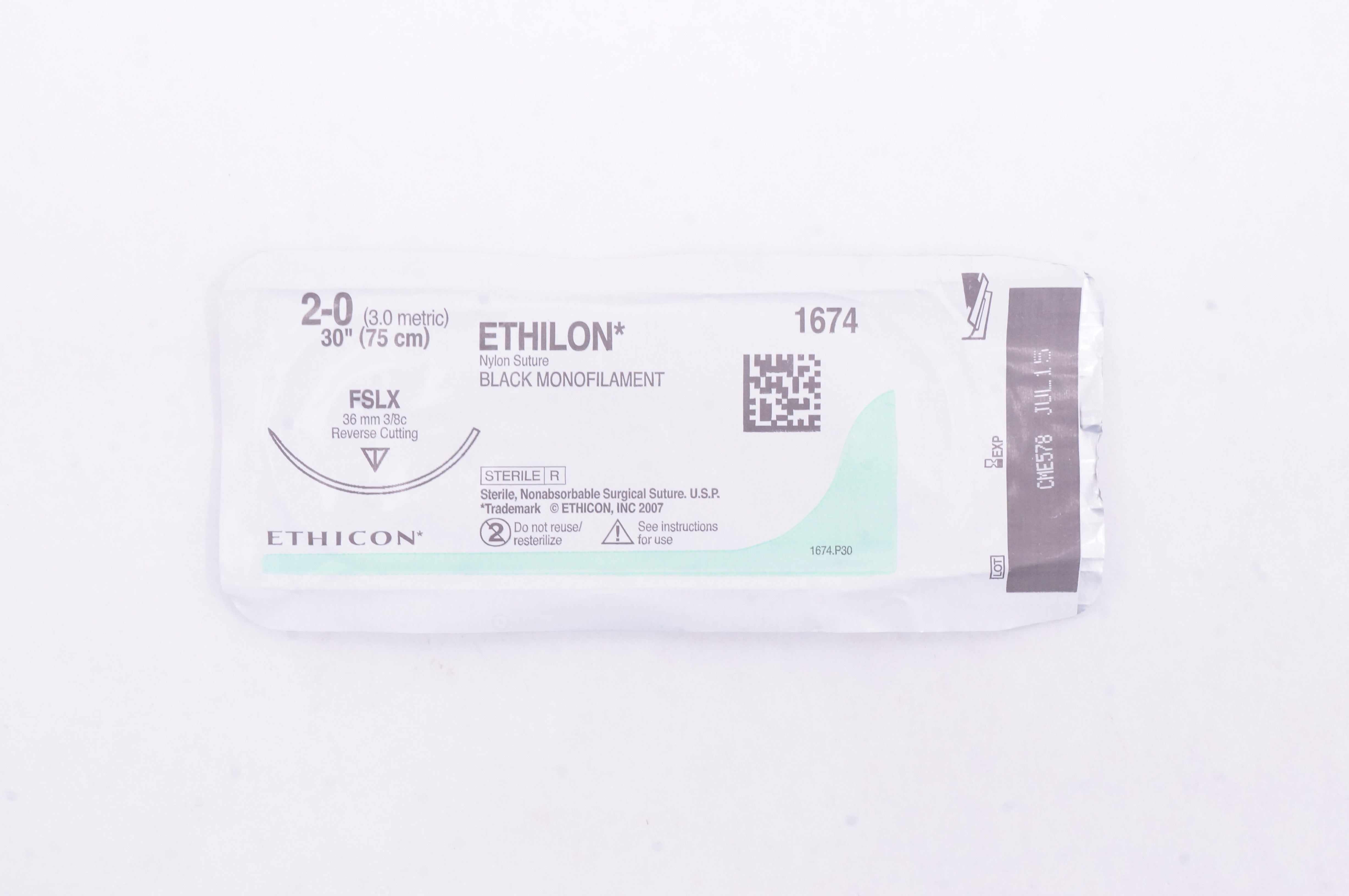 Ethicon 1674 2-0 ETHILON, FSLX, 36mm 3/8c Reverse Cutting, 30inch (x)