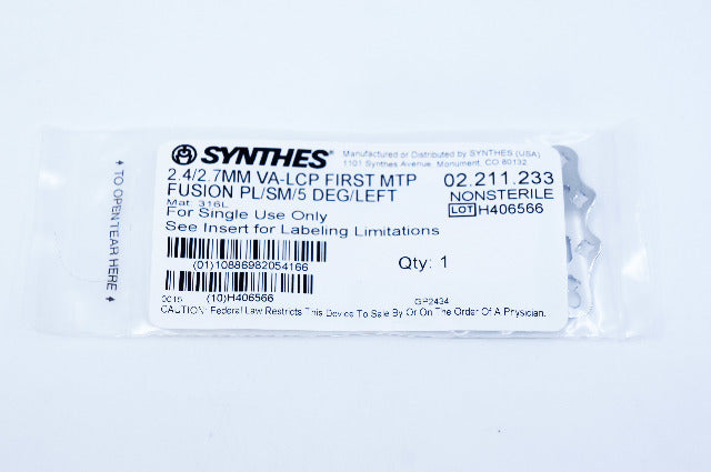 Synthes 02.211.233 2.4/2.7MM VA-LCP FIRST MTP FUSION PL/SM/5 DEG/LEFT
