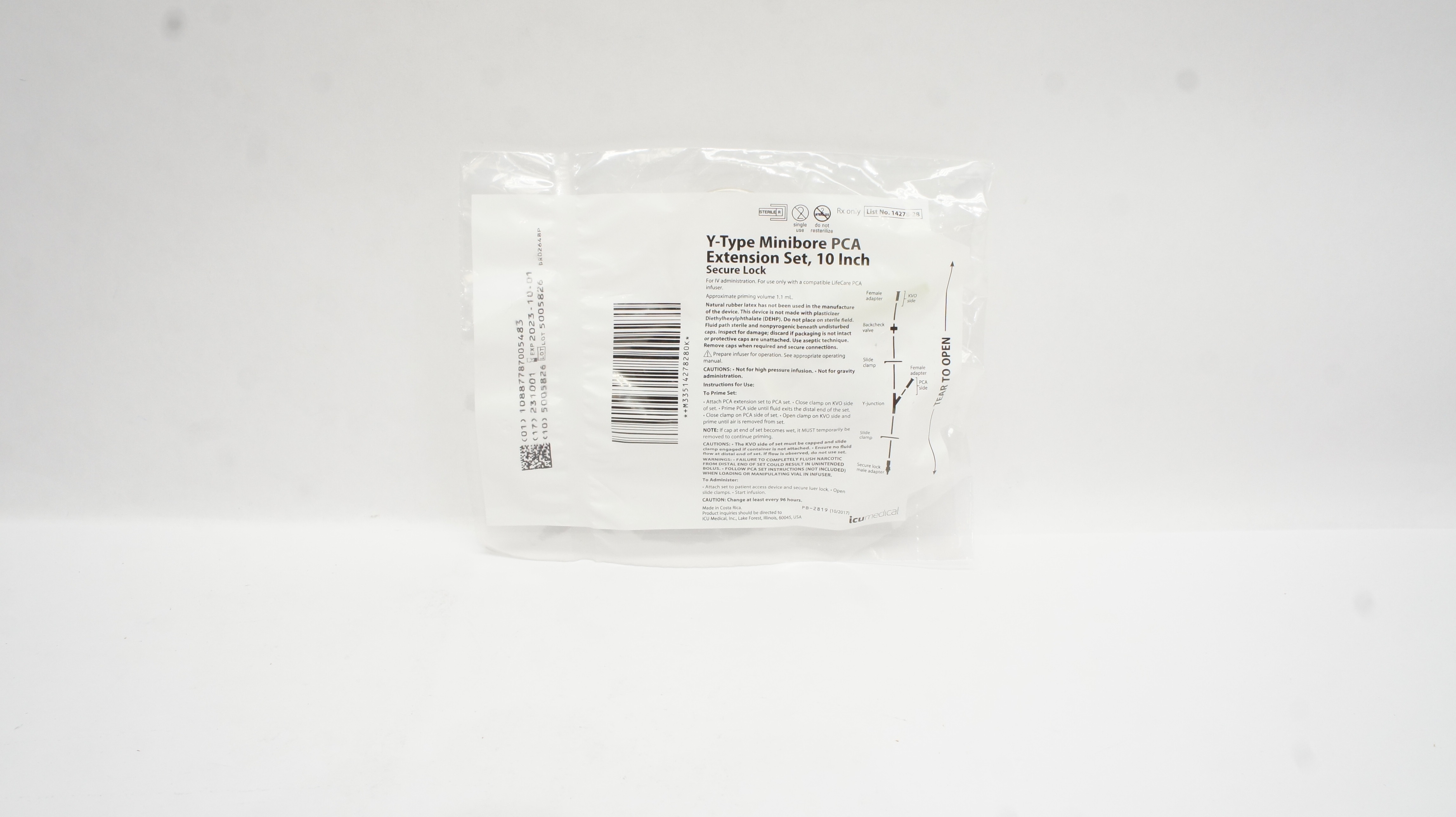 ICU Medical 14278-28 Y-Type Minibore PCA Extension Set, 10inch (x)