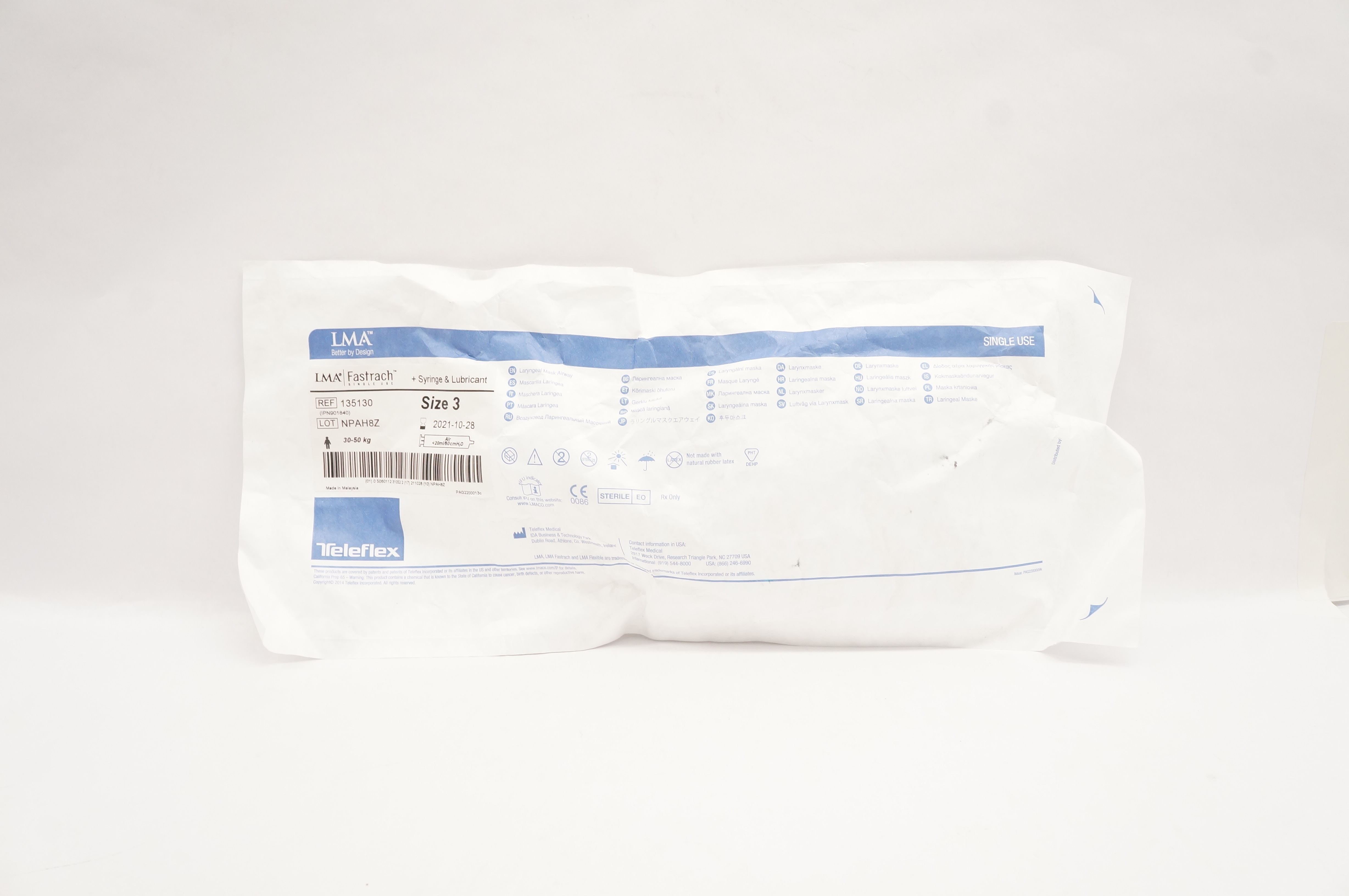 Teleflex 135130 LMA Fastrach Laryngeal Mask Syringe & Lubricant Size 3 (x)