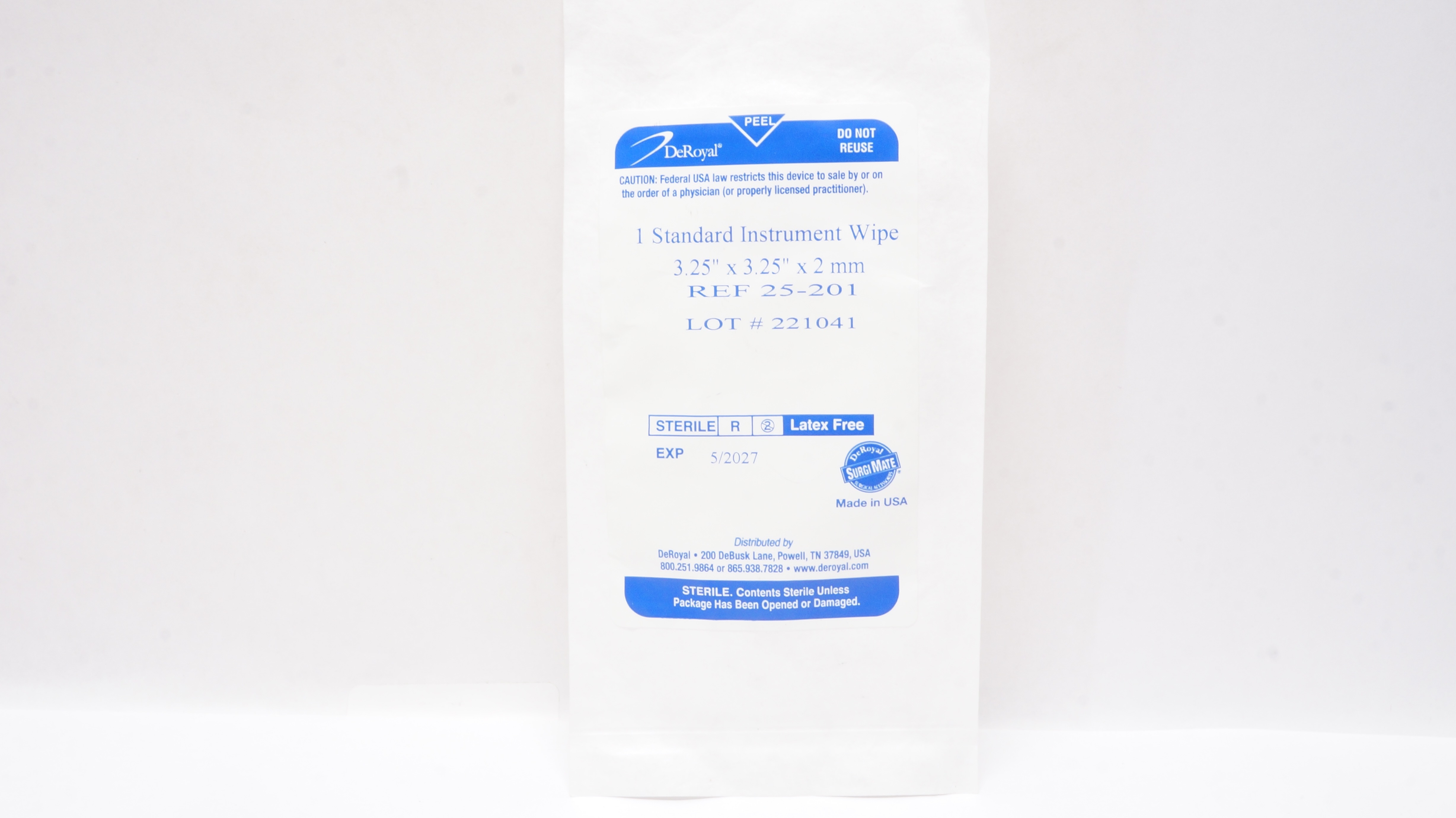 DeRoyal 25-201 Standard Instrument Wipe 3.25inch x 3.25inch x 2mm
