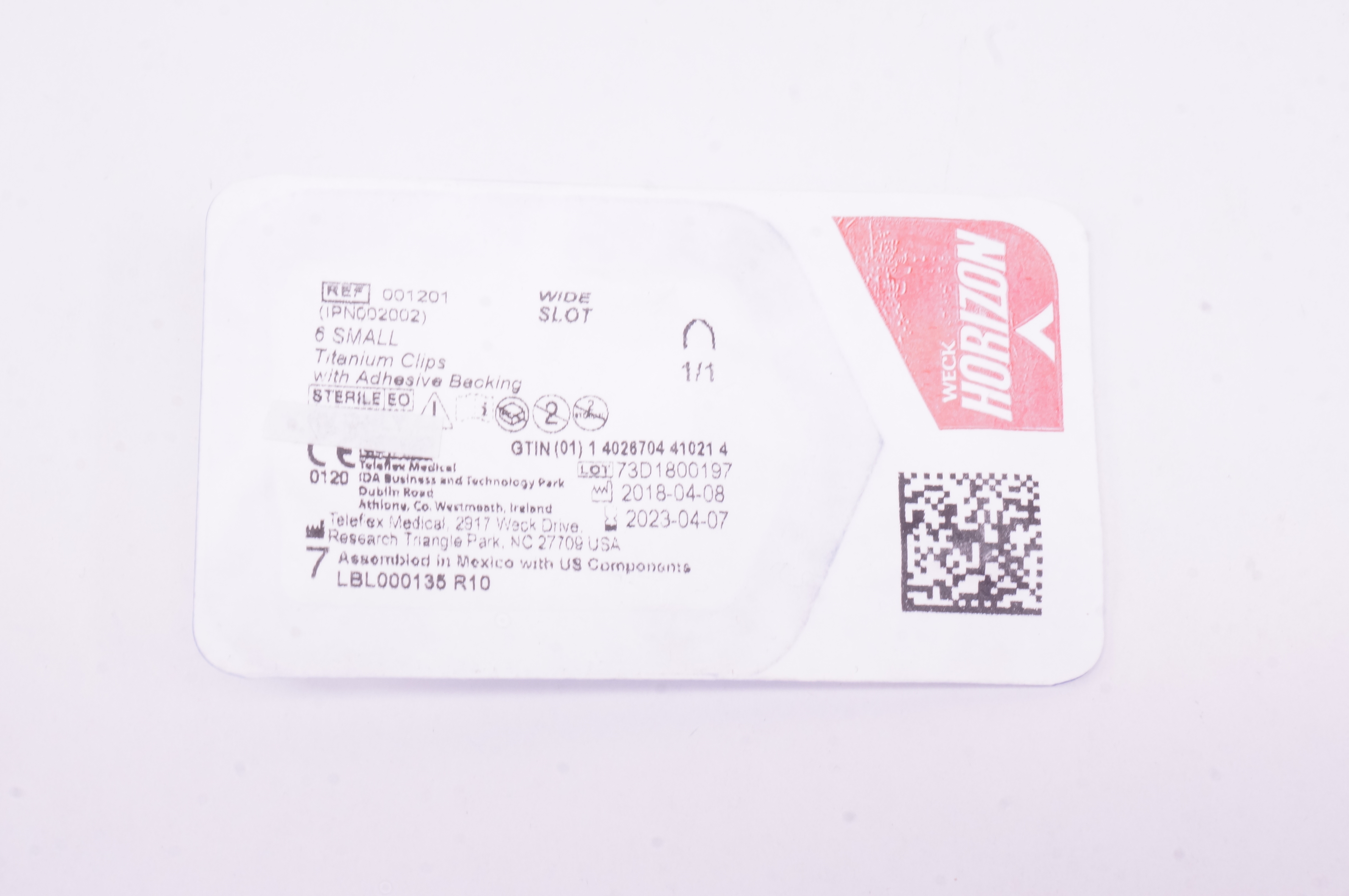 Weck Horizon 001201 Teleflex 6 Small Titanium Clips with Adhesive Backing