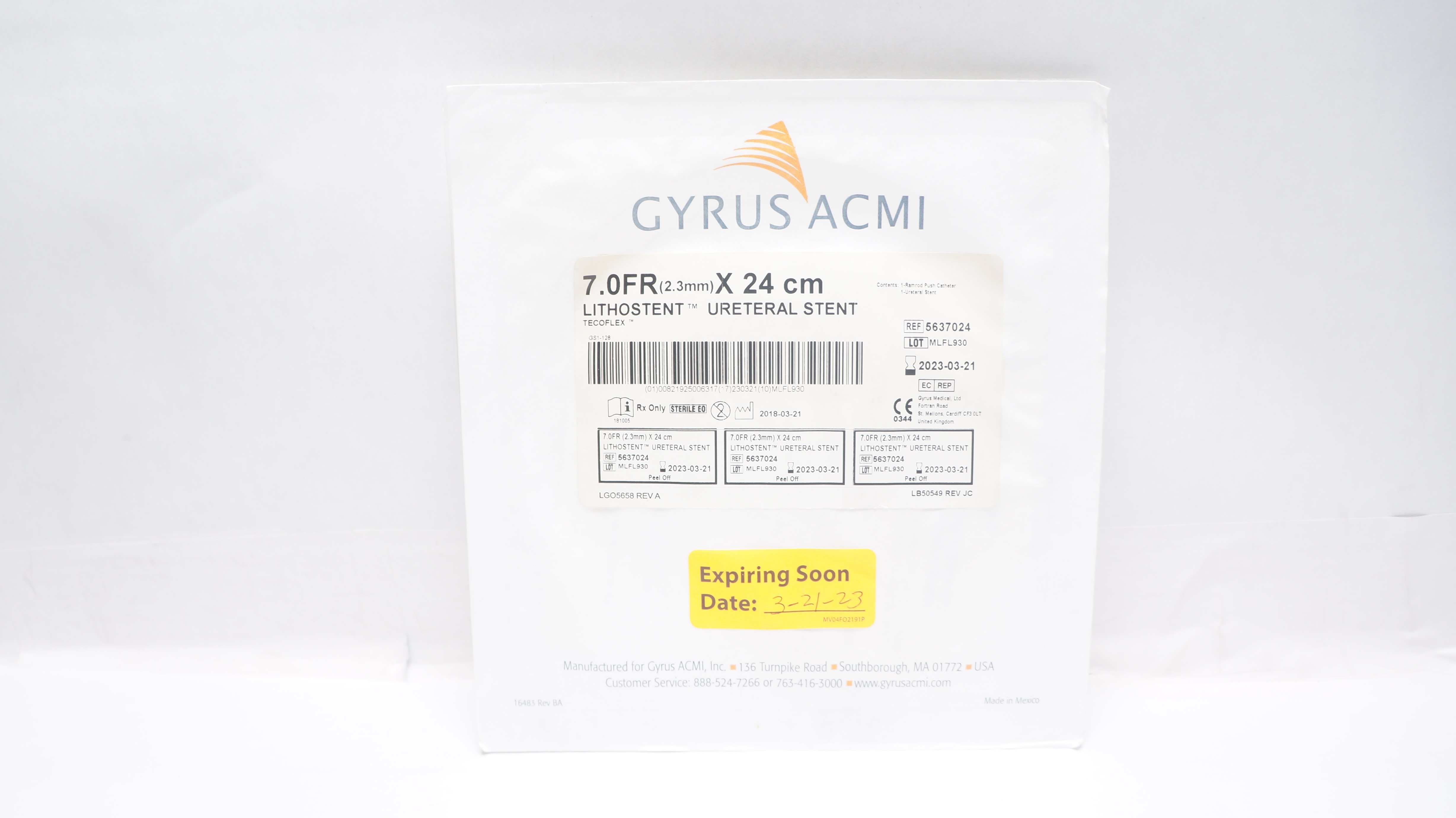 GYRUS ACMI 5637024 Lithostent Ureteral Stent, 7.0Fr x 24cm (x)