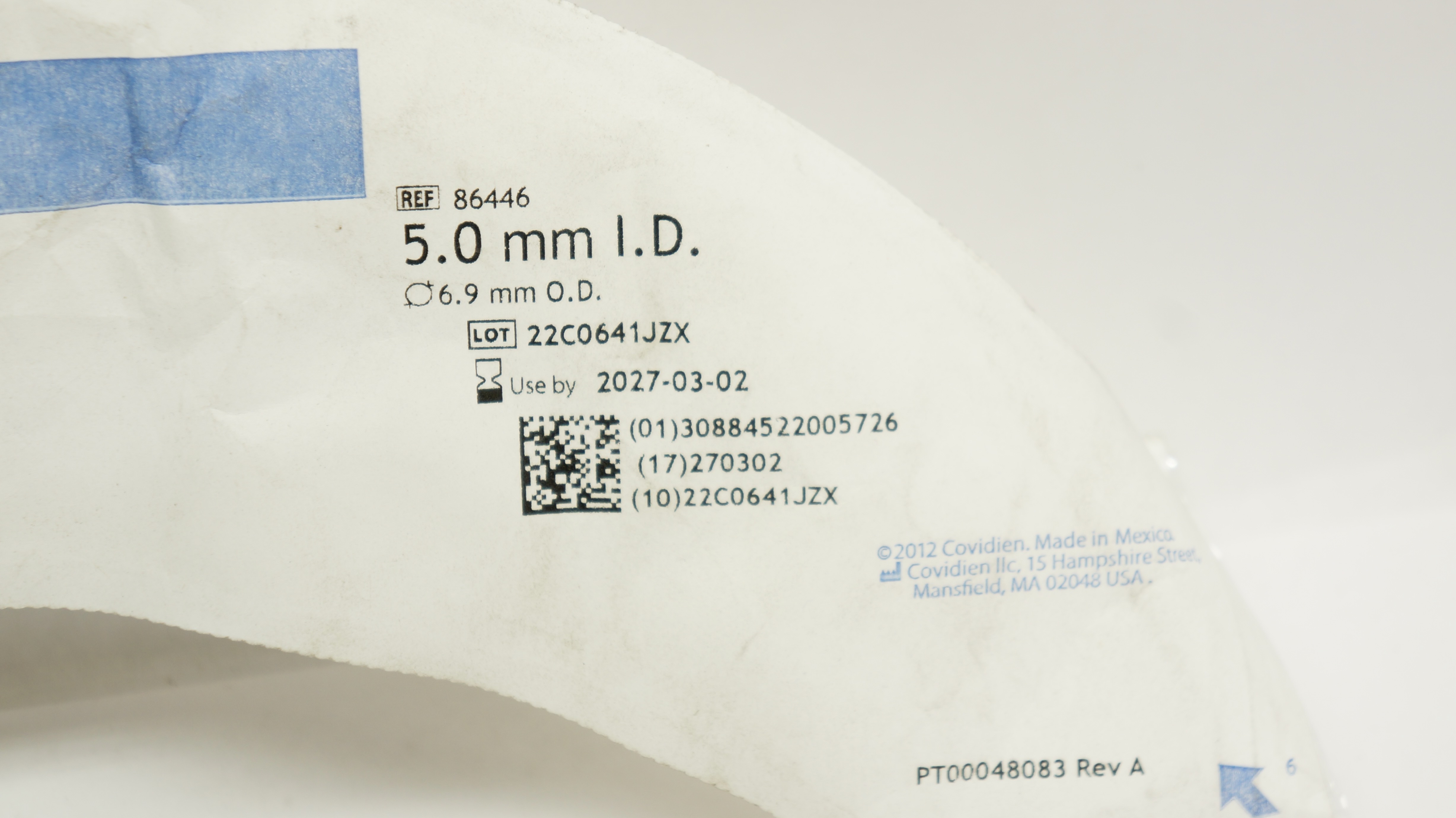 Covidien 86446 Shiley Hi-Lo Oral/Nasal Tracheal Tube Cuffed 5.0mm ID x 6.9mm OD