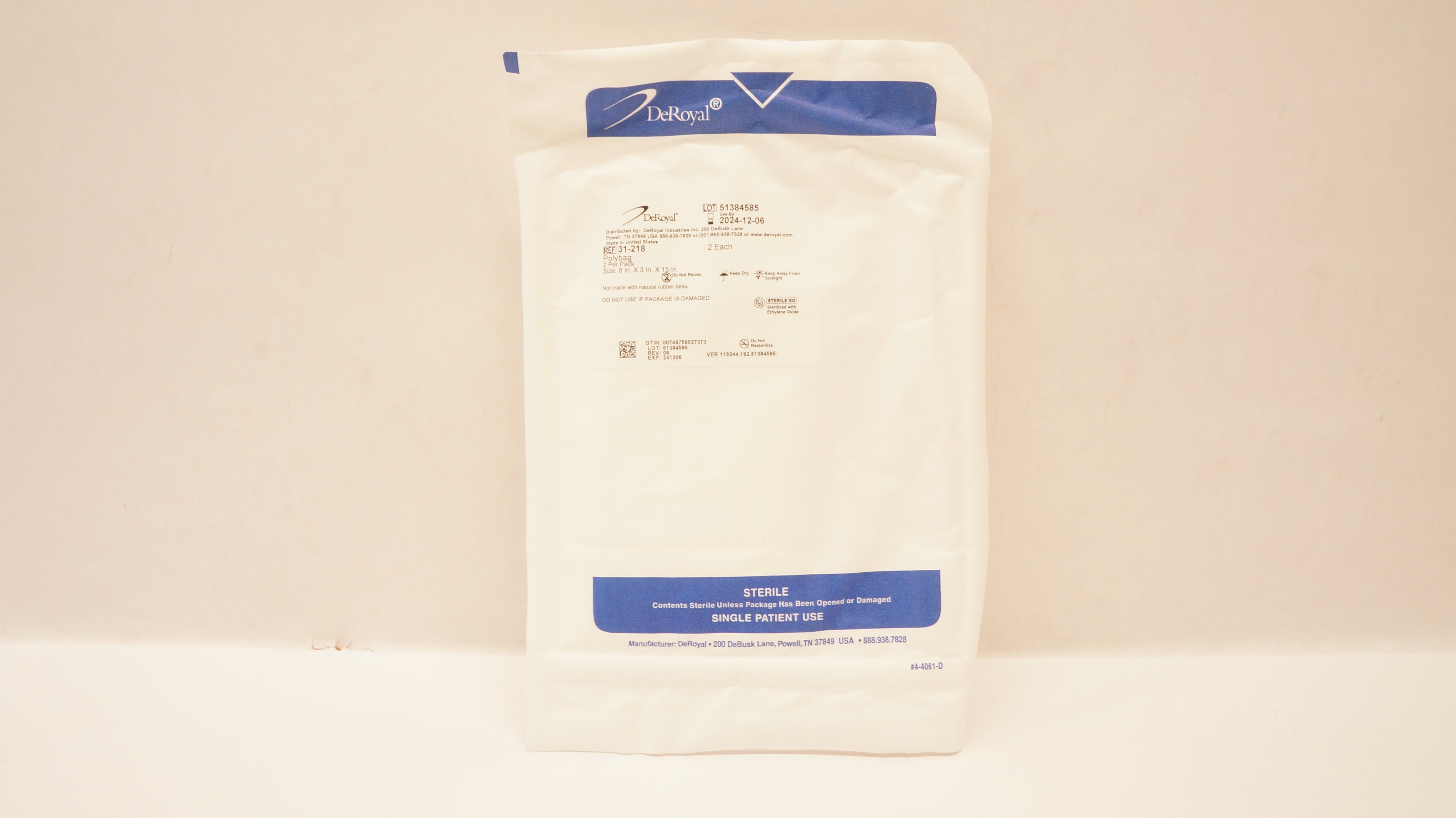 DeRoyal 31-218 Polybag 8 inch x 3 inch x 15 inch - Pack of 2