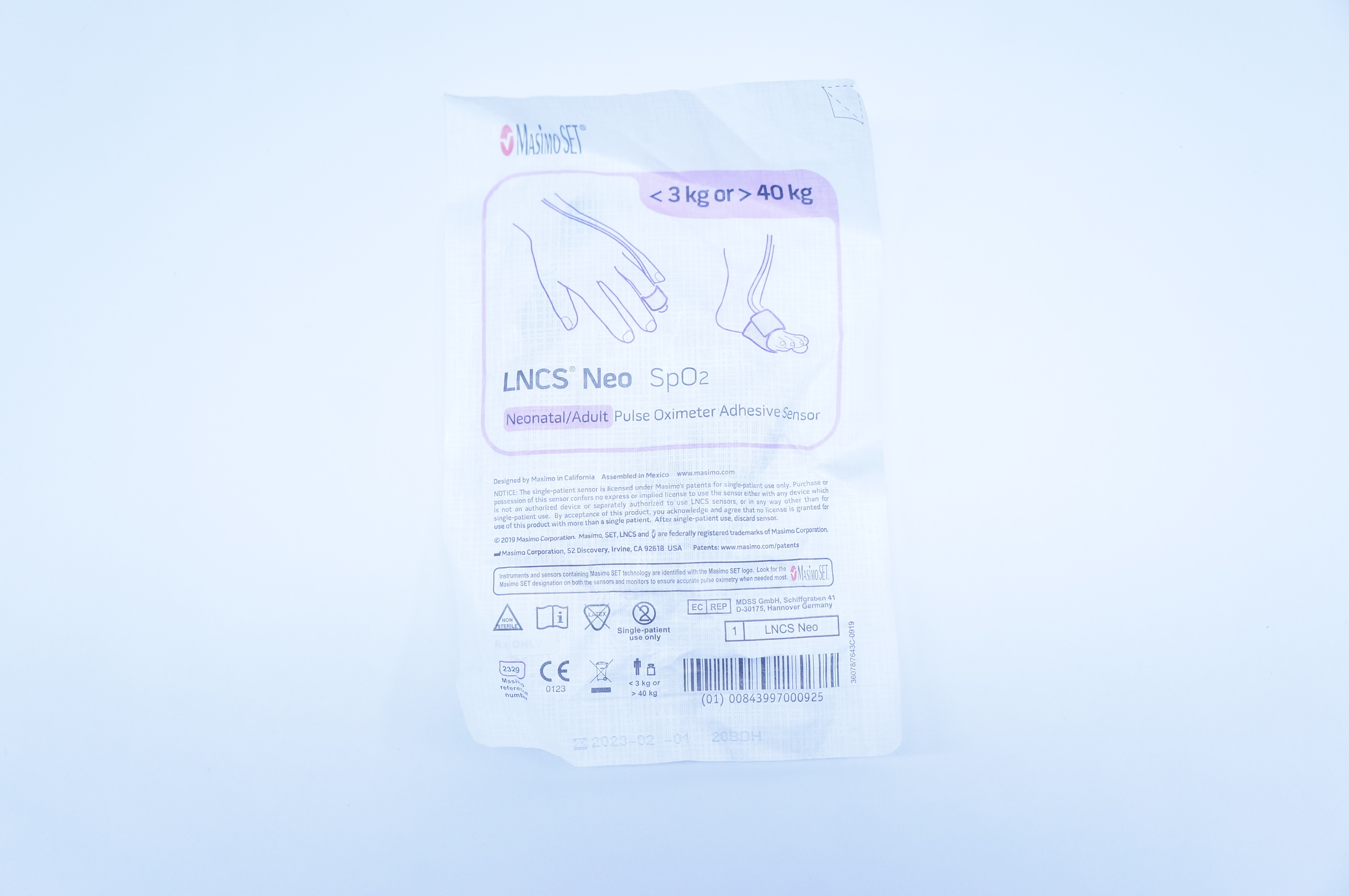 Masimo 2329 LNCS Neo SpO2 Pulse Oximeter Adhesive Sensor <3kg or >40kg