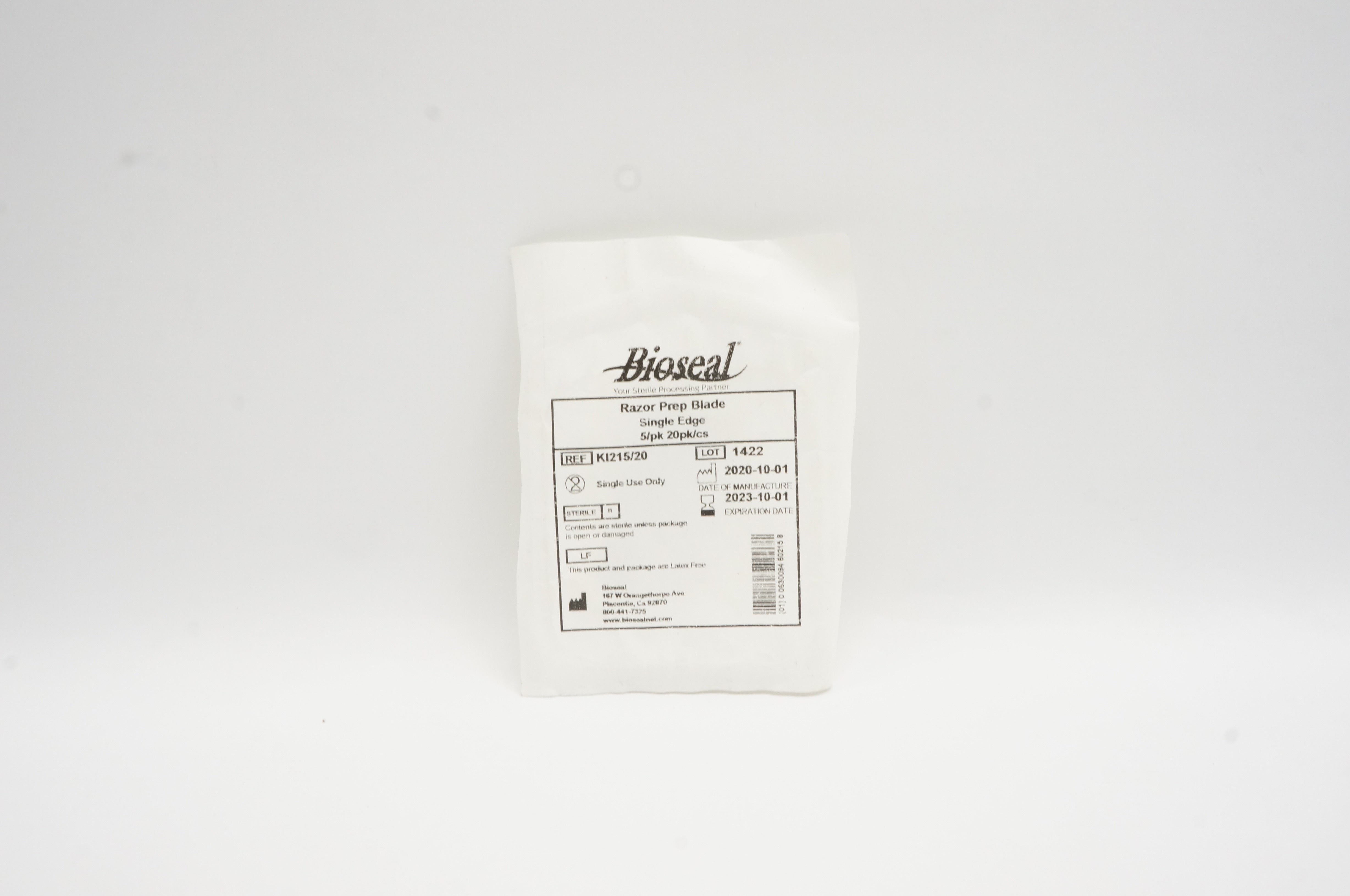 Bioseal KI215/20 RAzor Prep Blade Single Edge - Pack of 5