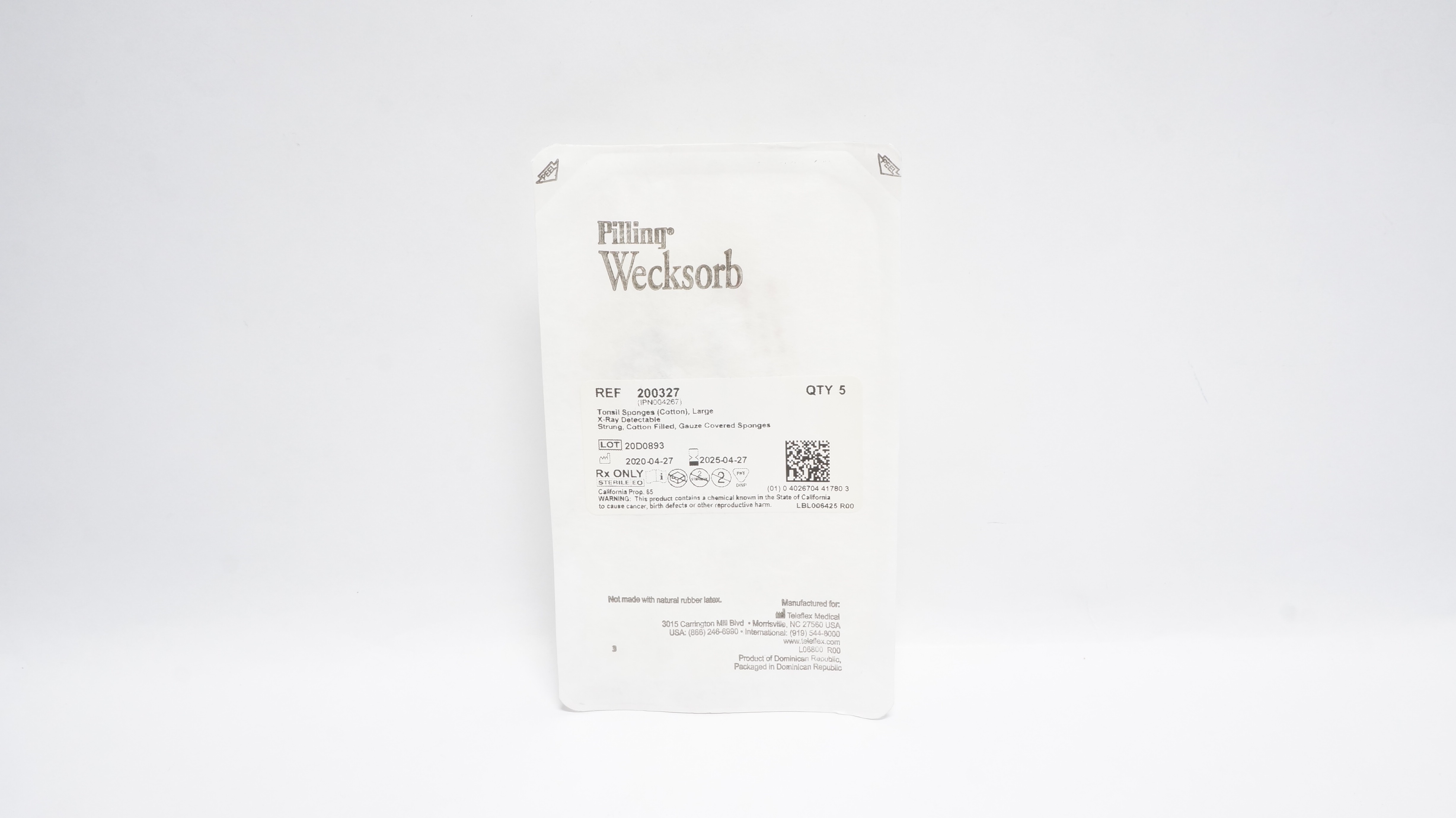 Teleflex 200327 Wecksorb Tonsil Sponges, Large X-Ray Detectable (x) - Pack of 5