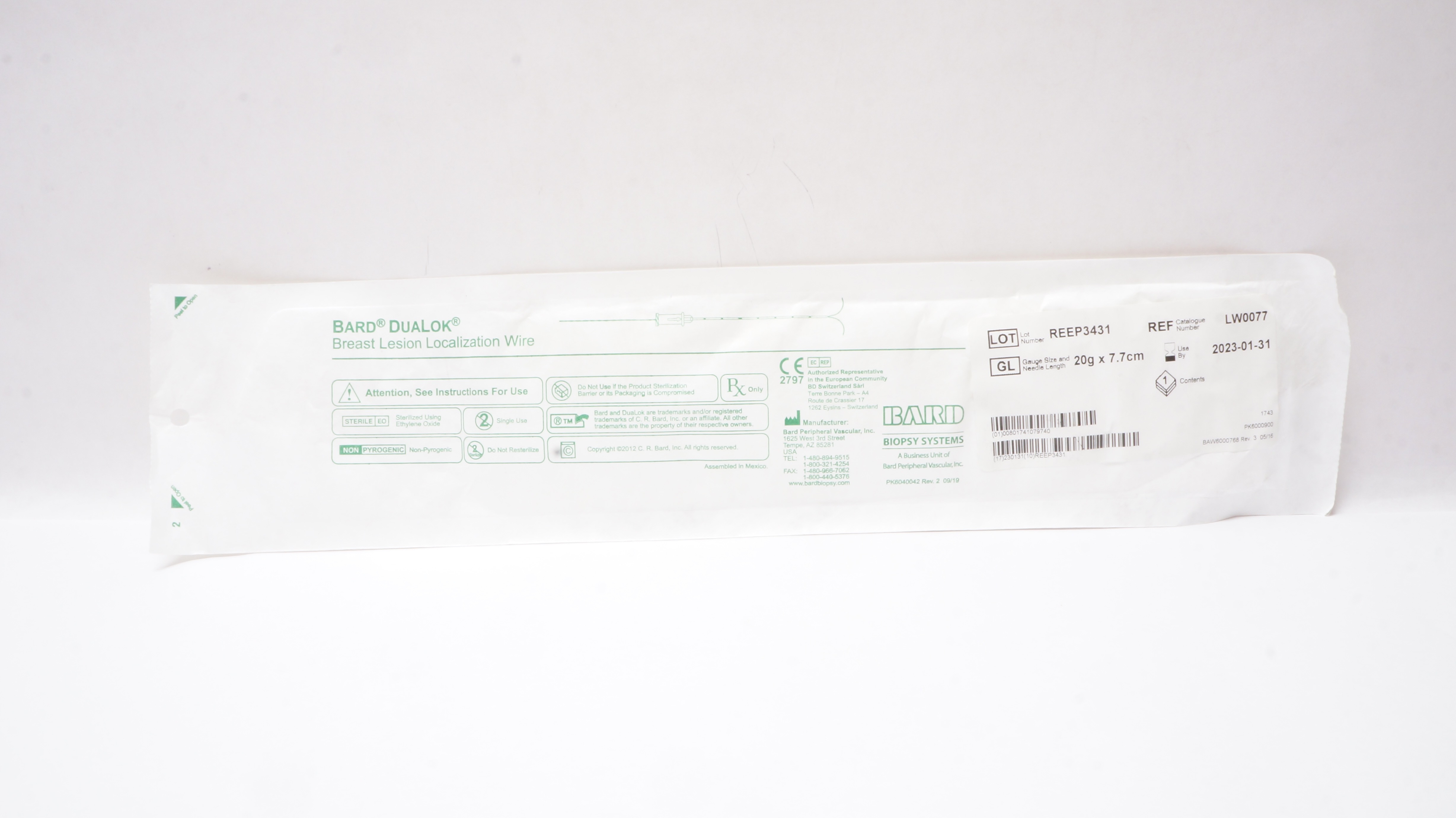Bard LW0077 DuaLok Breast Lesion Localization Wire 20G x 7.7cm (x)