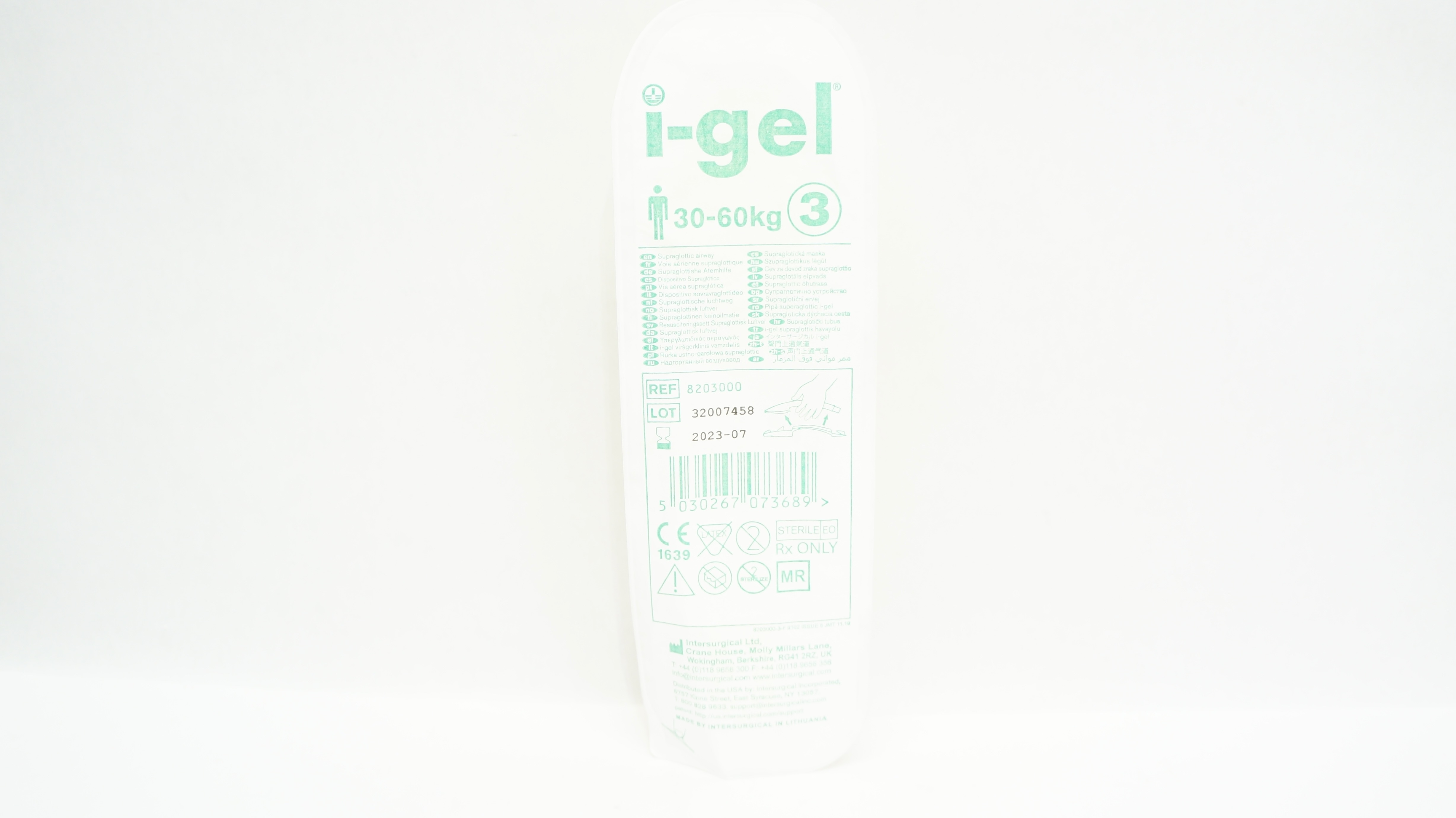 Intersurgical 8203000 I-Gel Supraglottic Airway 30-60kg Size 3 (x)