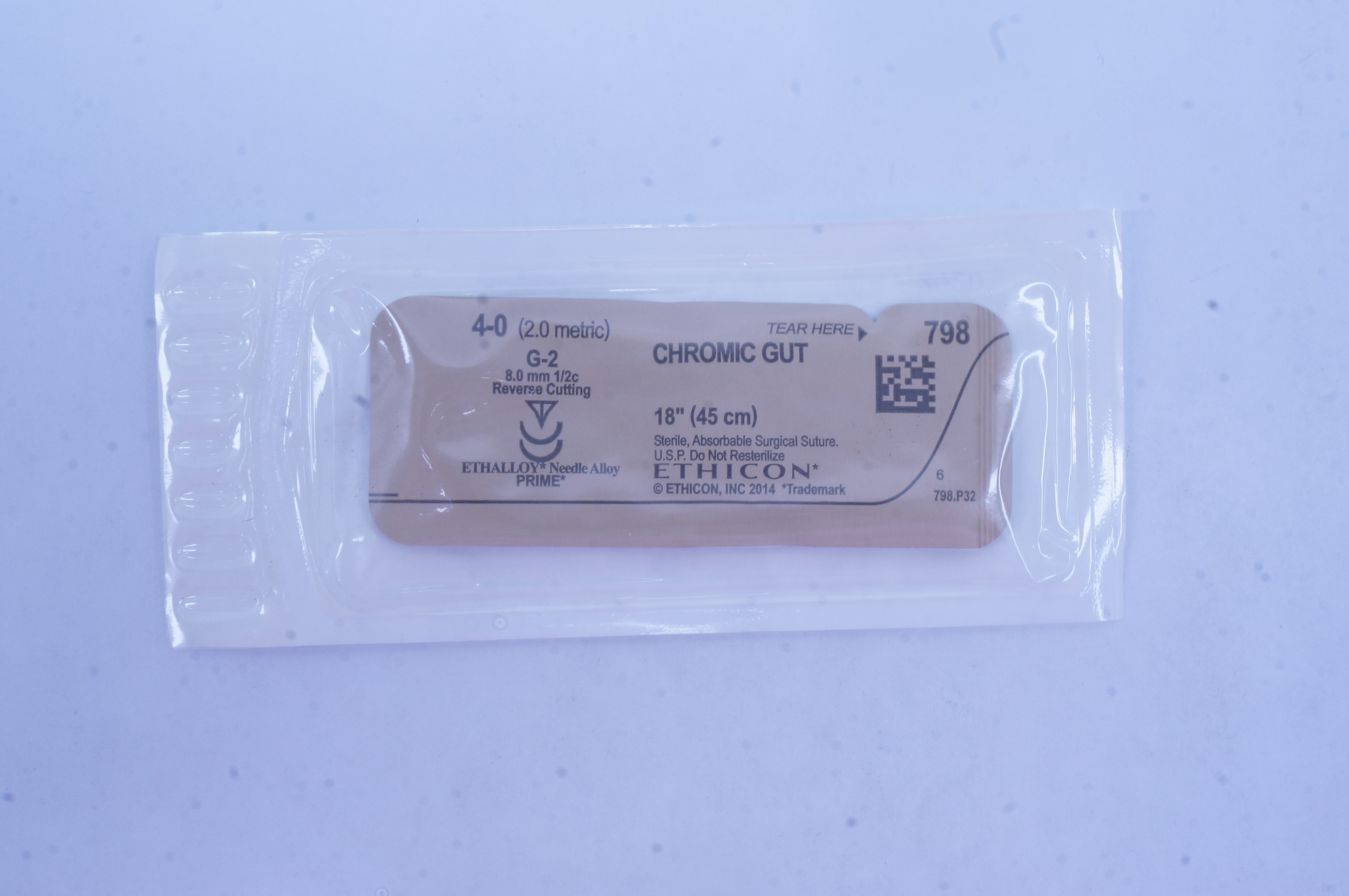 Ethicon 798 4-0 CHROMIC GUT, G-2, 1/2 8.0mm, 18inch (x)