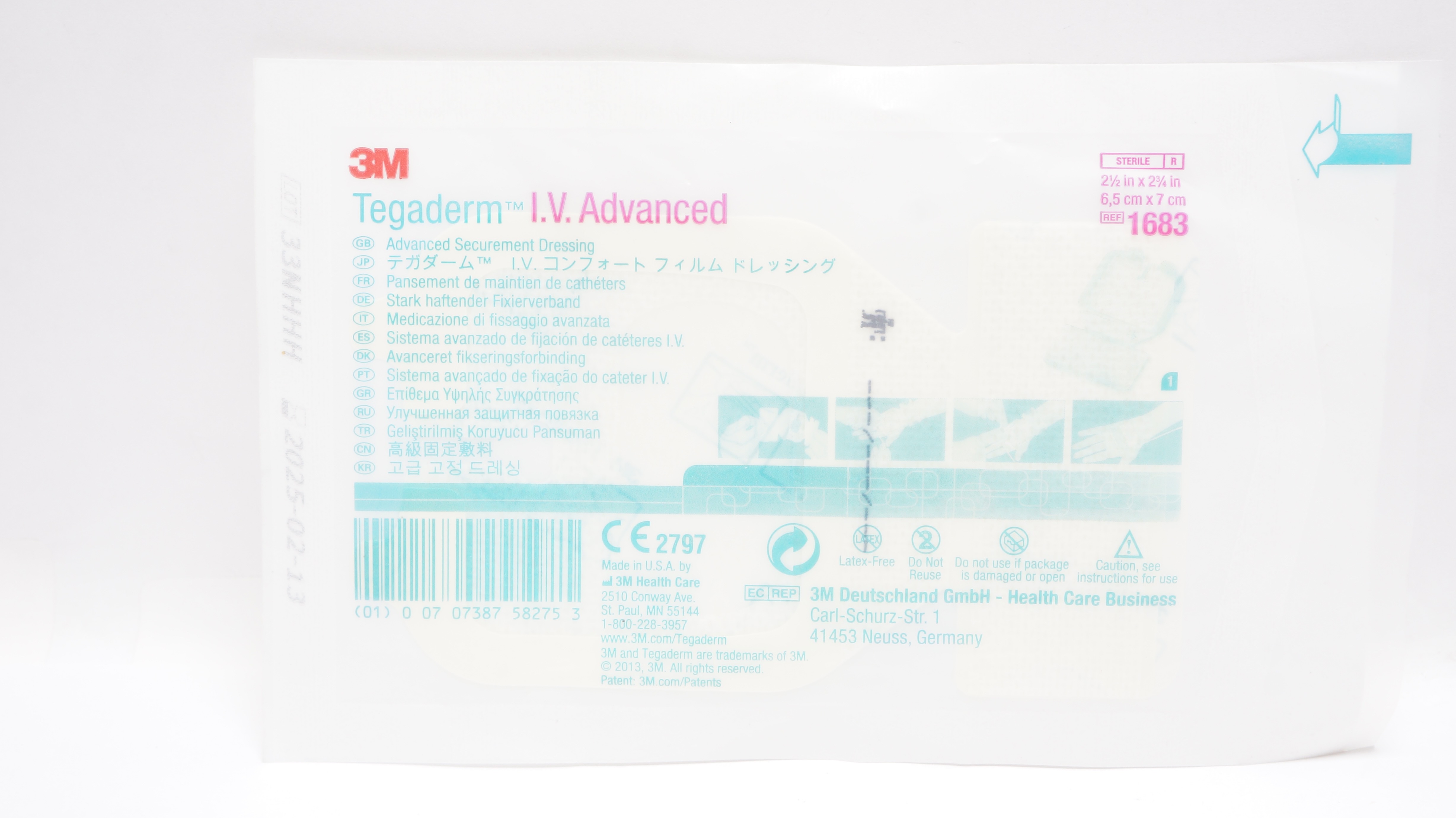 3M 1683 Tegaderm I.V. Advanced Securement Dressing 2 1/2 x 2 3/4 inch (x)