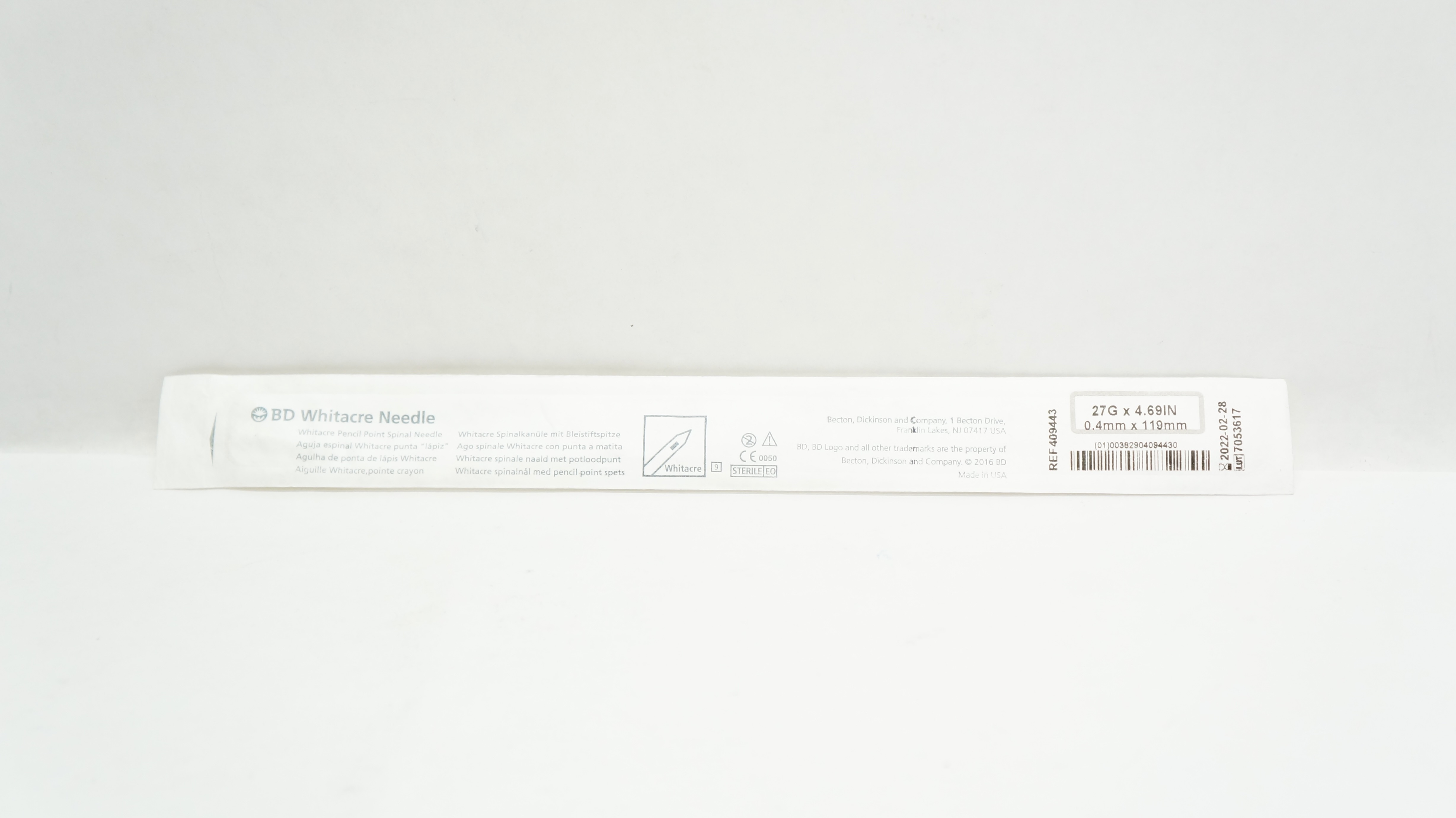 BD 409443 Whitacre Pencil Point Spinal Ndle 27G x 4.69inch (x)