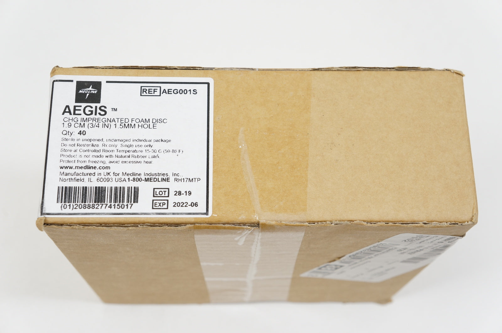Medline AEG001S AEGIS CHG Impregnated Foam Disc 3/4inch x 1.5mm Hole - Box of 40