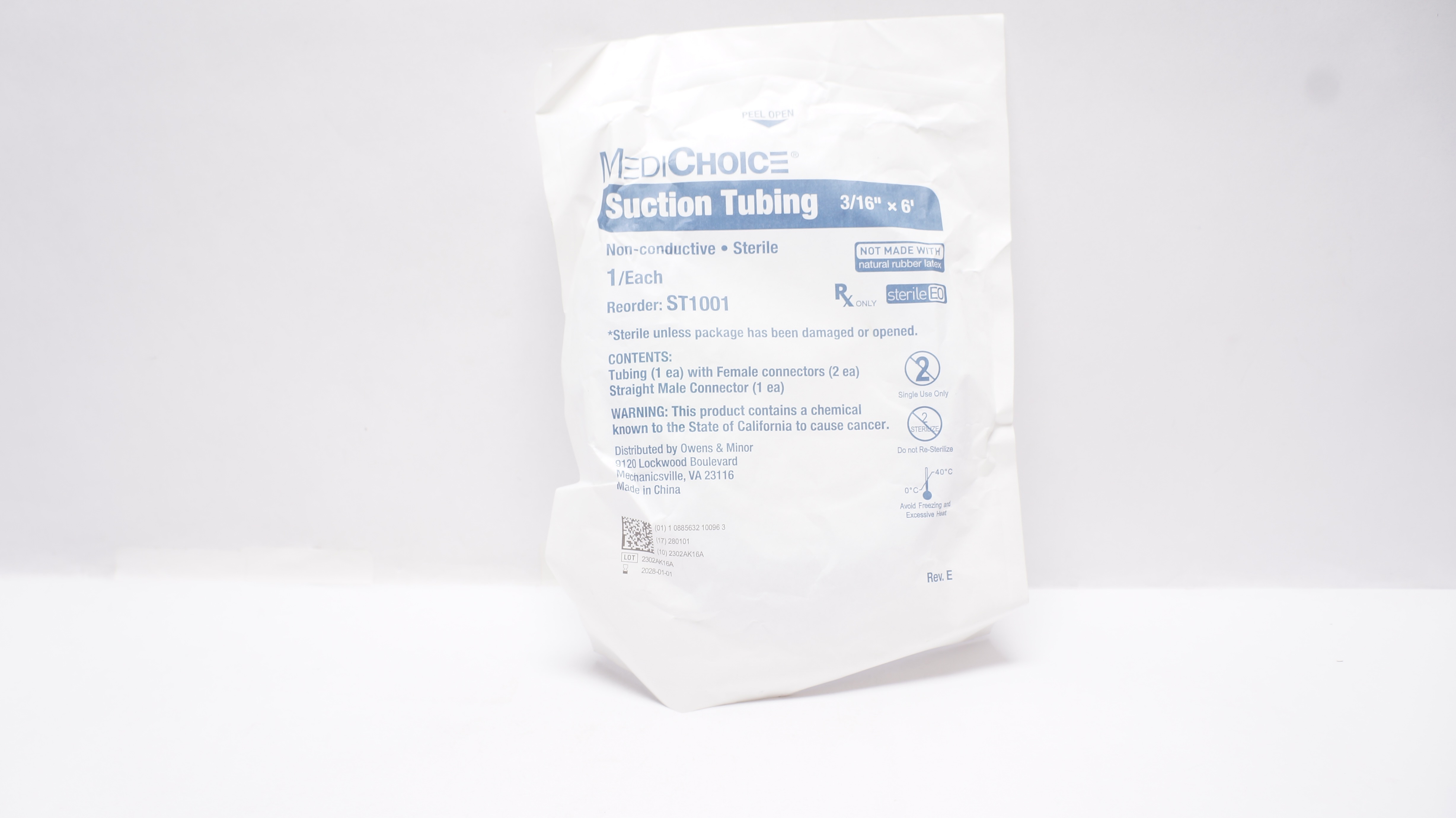 MediChoice ST1001 Suction Tubing Non-Conductive Sterile 3/16inch x 6ft.