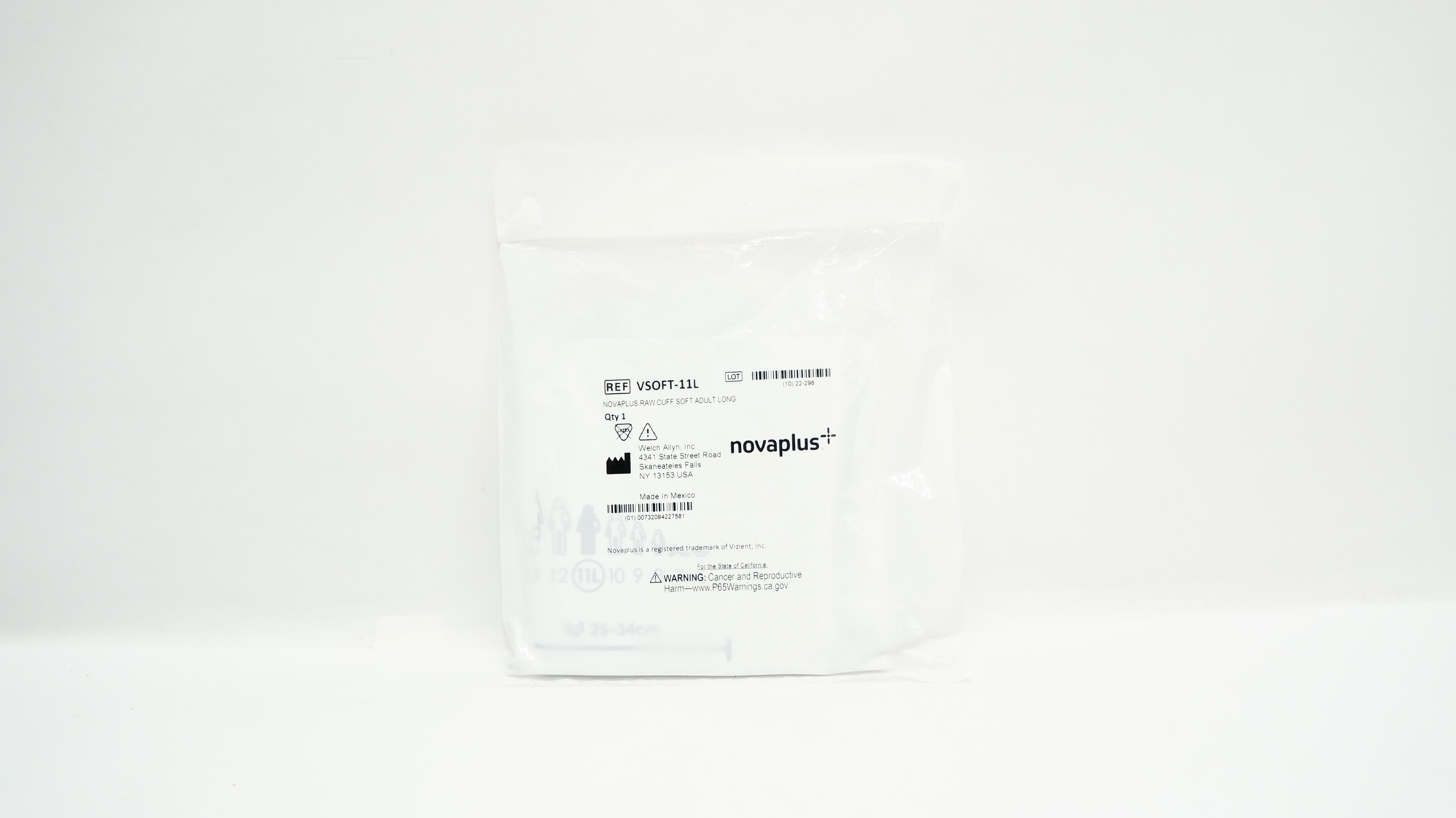 Welch Allyn VSOFT-11L Novaplus Blood Pressure Raw Cuff Soft Adult, Long