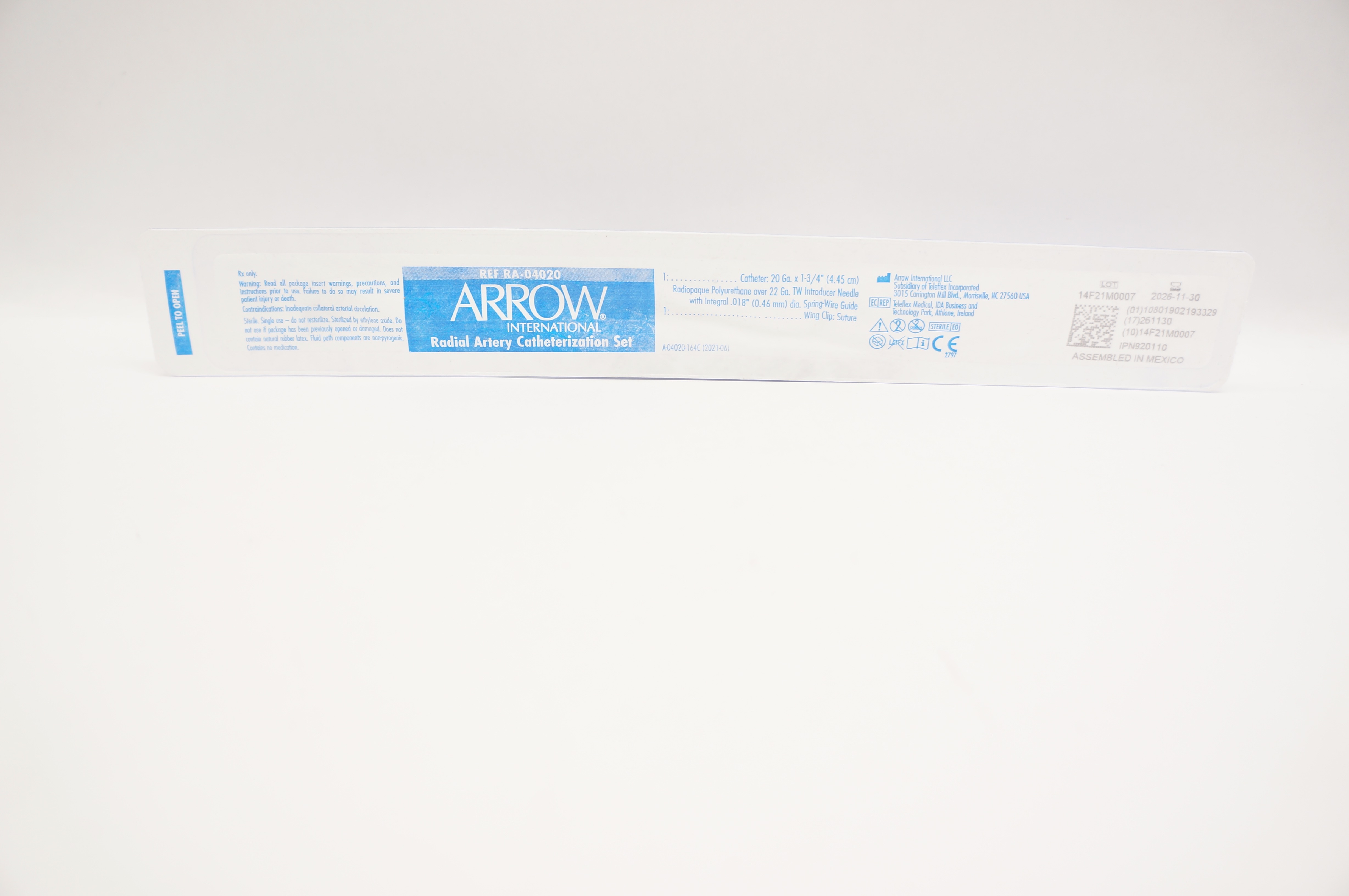 Arrow RA-04020 Radial Artery Cath. Set 20Ga x 1-3/4 inch