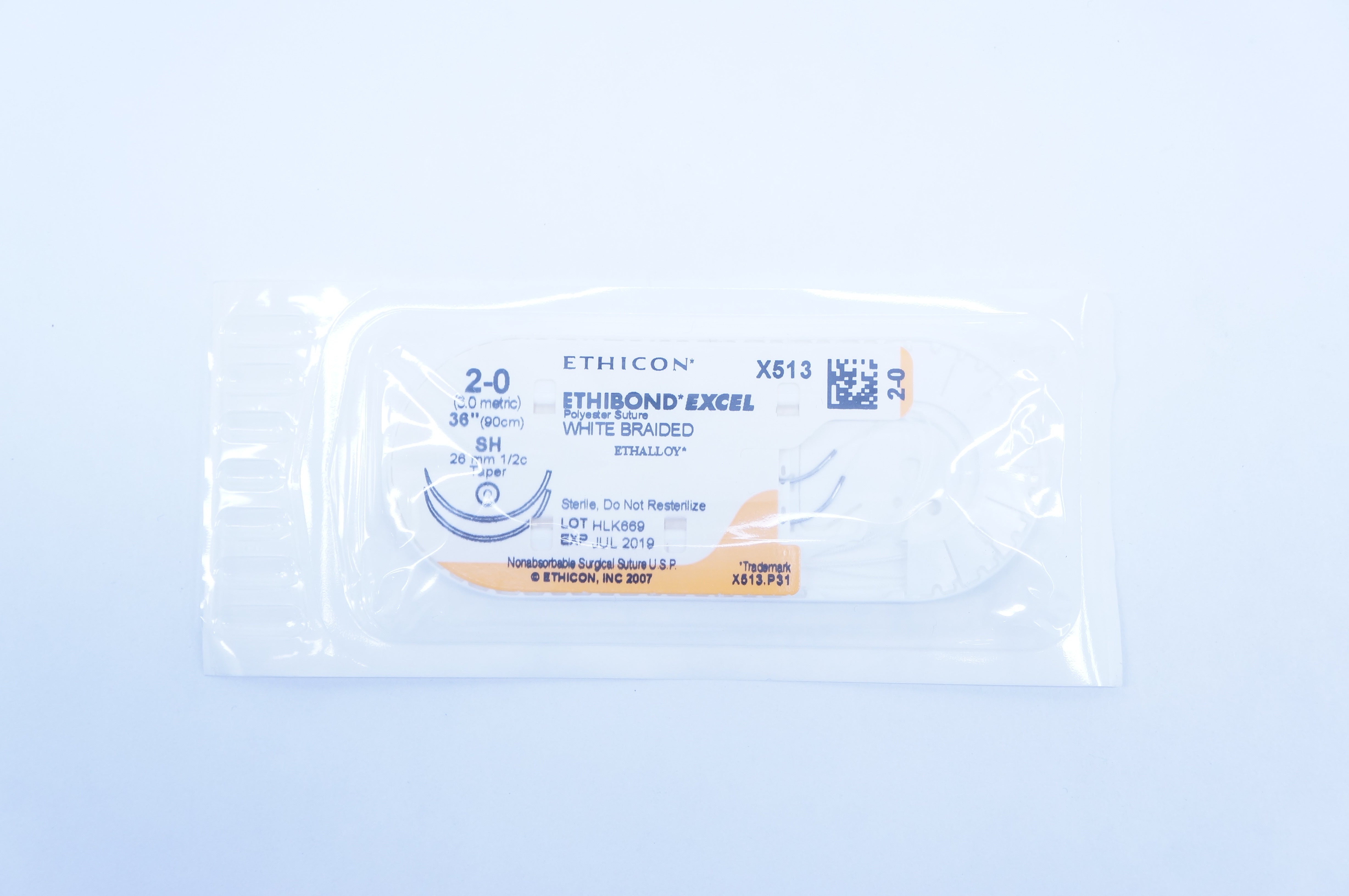 Ethicon X513 2-0 Ethibond Excel SH 26mm 1/2c Taper, 36inch (x)