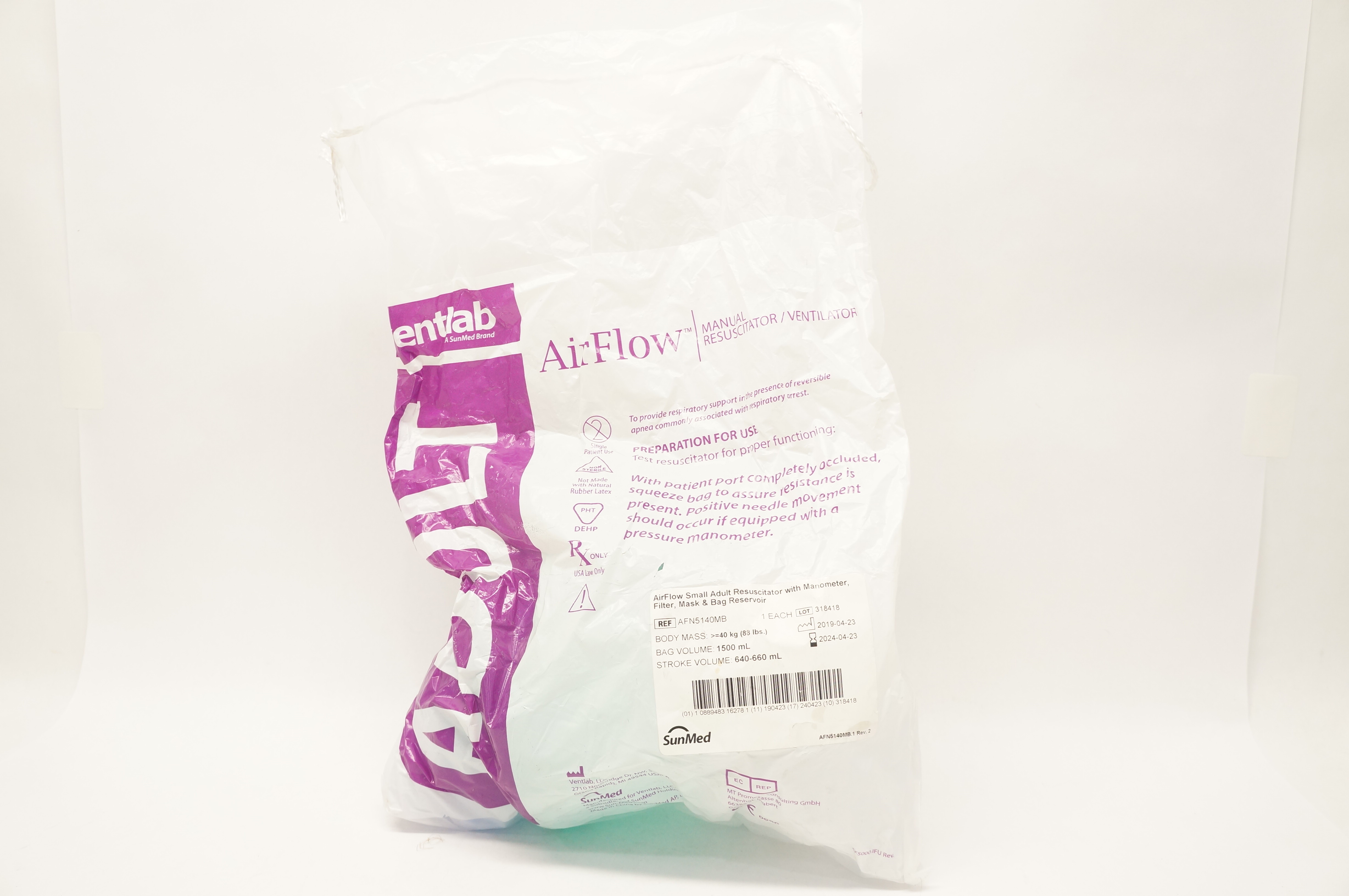 SunMed AFN5140MB AirFlow Small Adult Resusciator with Manometer >=40kg x 1500ml