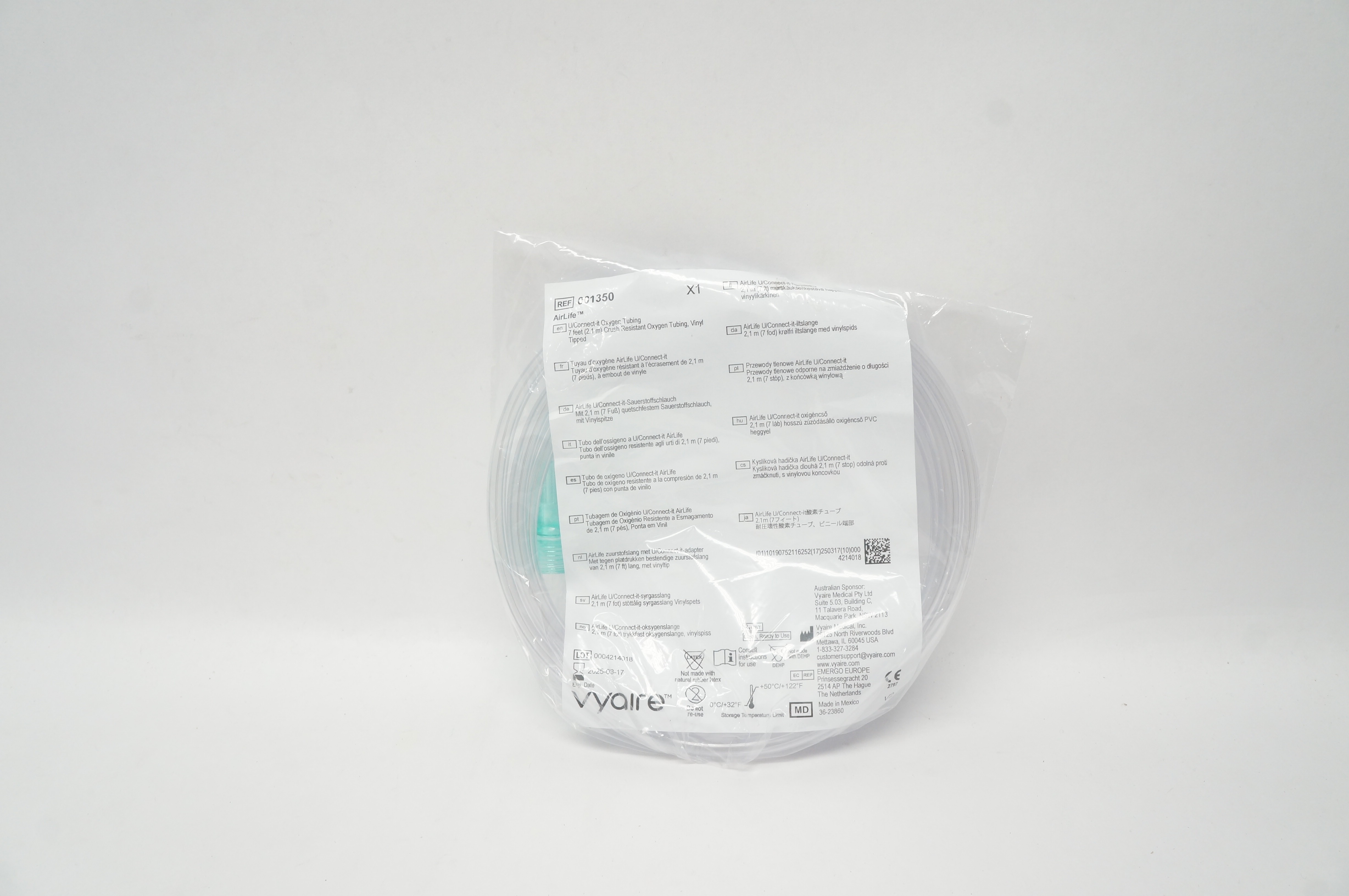 Vyaire 001350 AirLife U/Connect-it Crush Resistant Oxygen Tubing 7feet